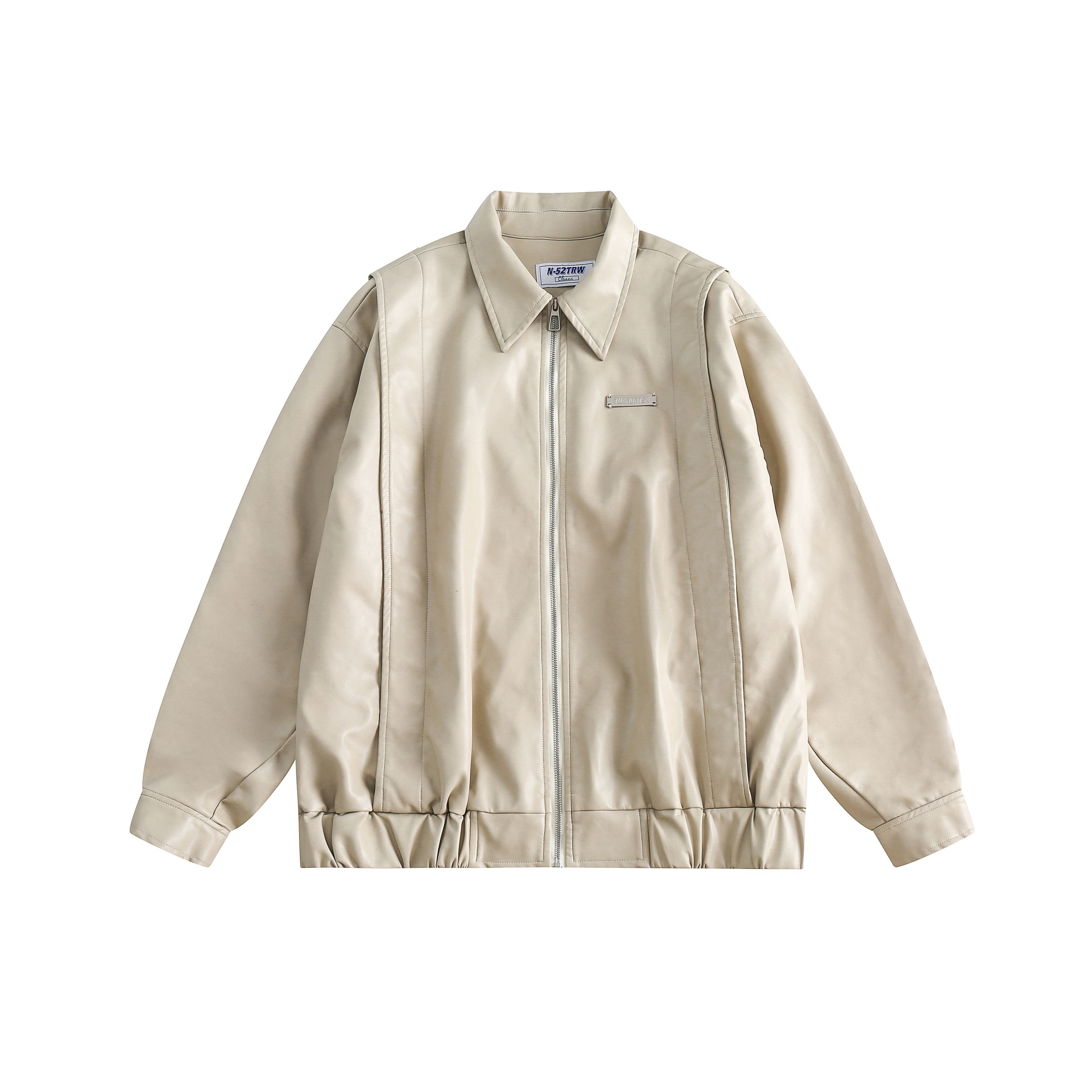 秋季新款美式復古PU皮純色夾克外套潮牌寬松休閒上衣/W125