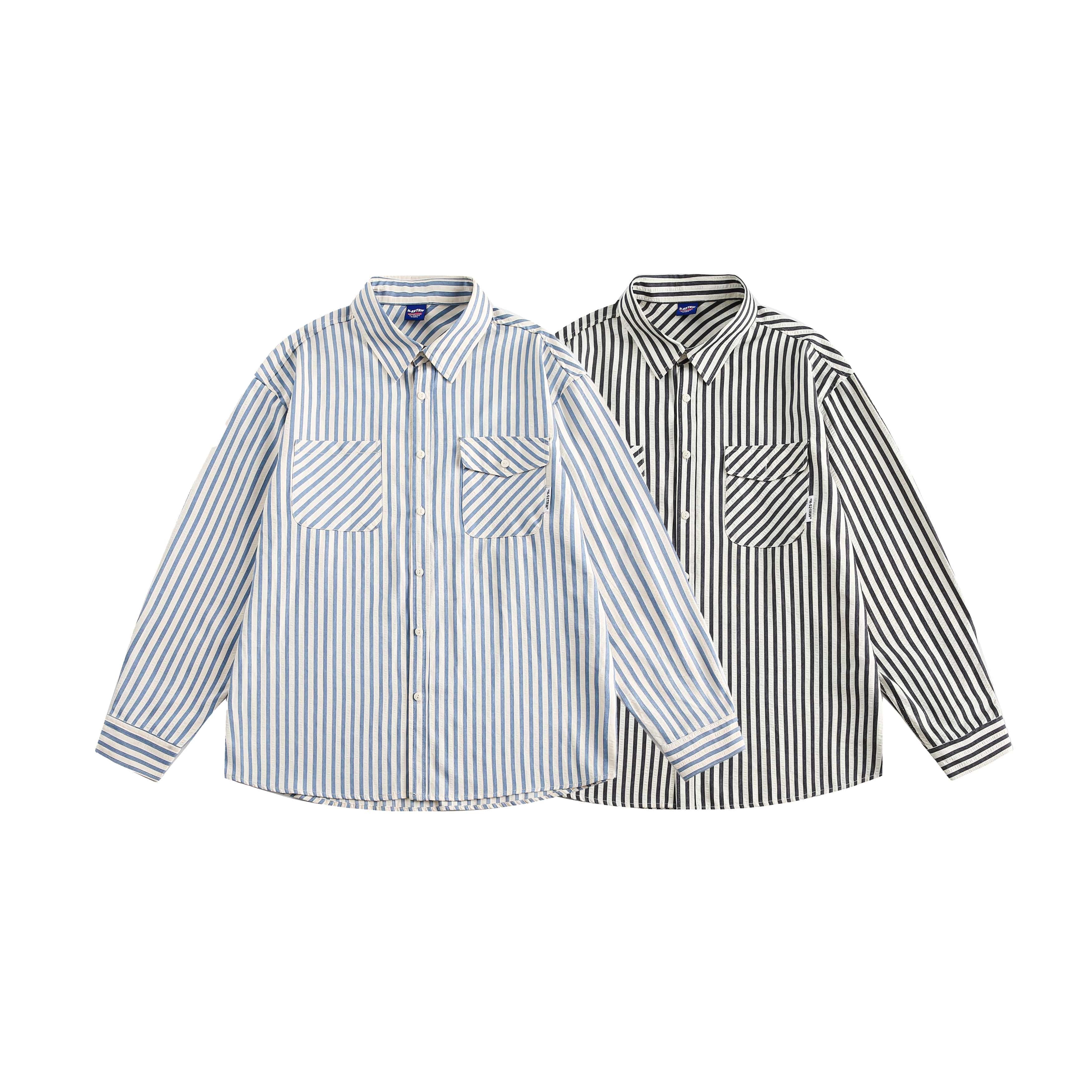 復古條紋長袖襯衫街頭寬松休閒情侶襯衣外套/cs140