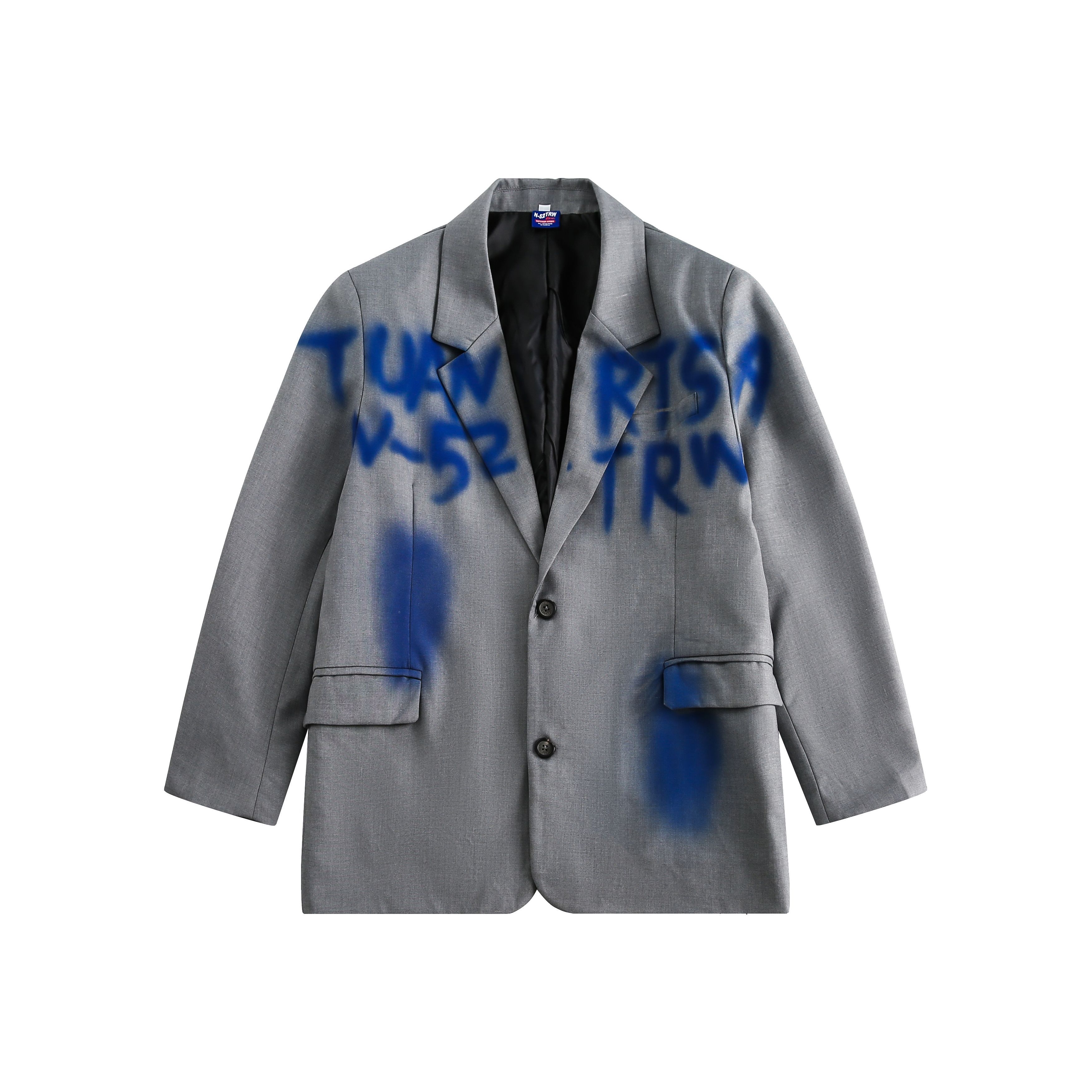 美式復古潮牌字母塗鴉西裝外套男女設計感百搭夾克/W146