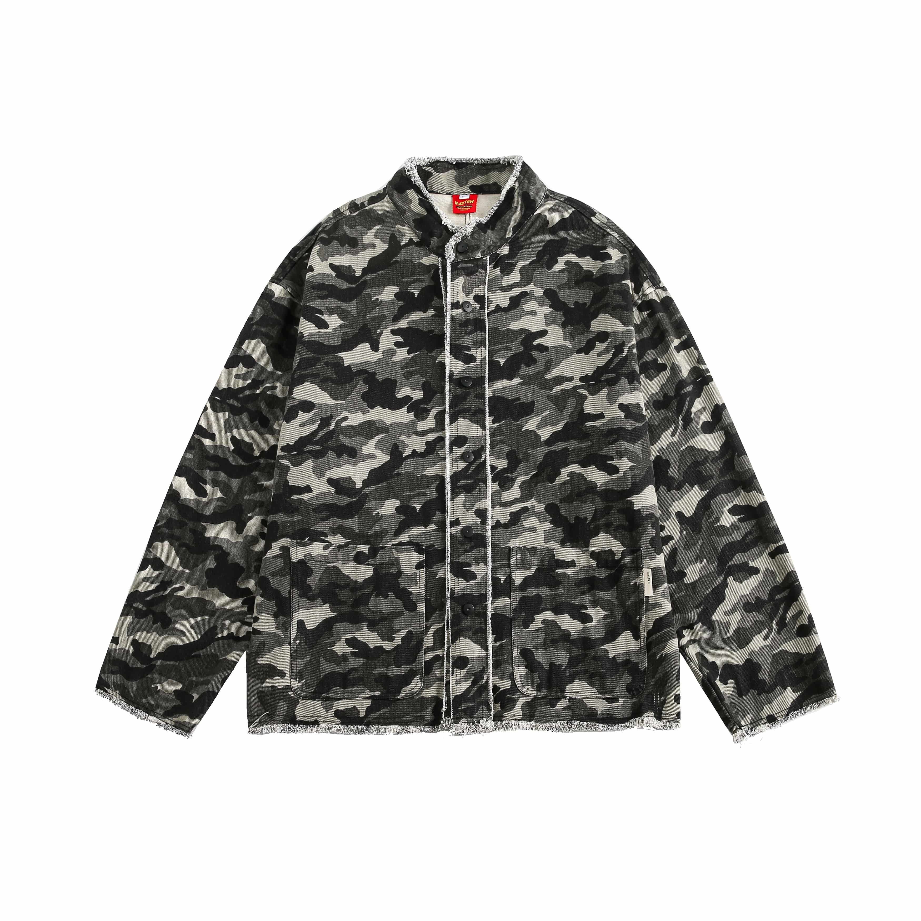 美式復古潮牌磨破工裝夾克男女歐美高街立領牛仔情侶外套/w178