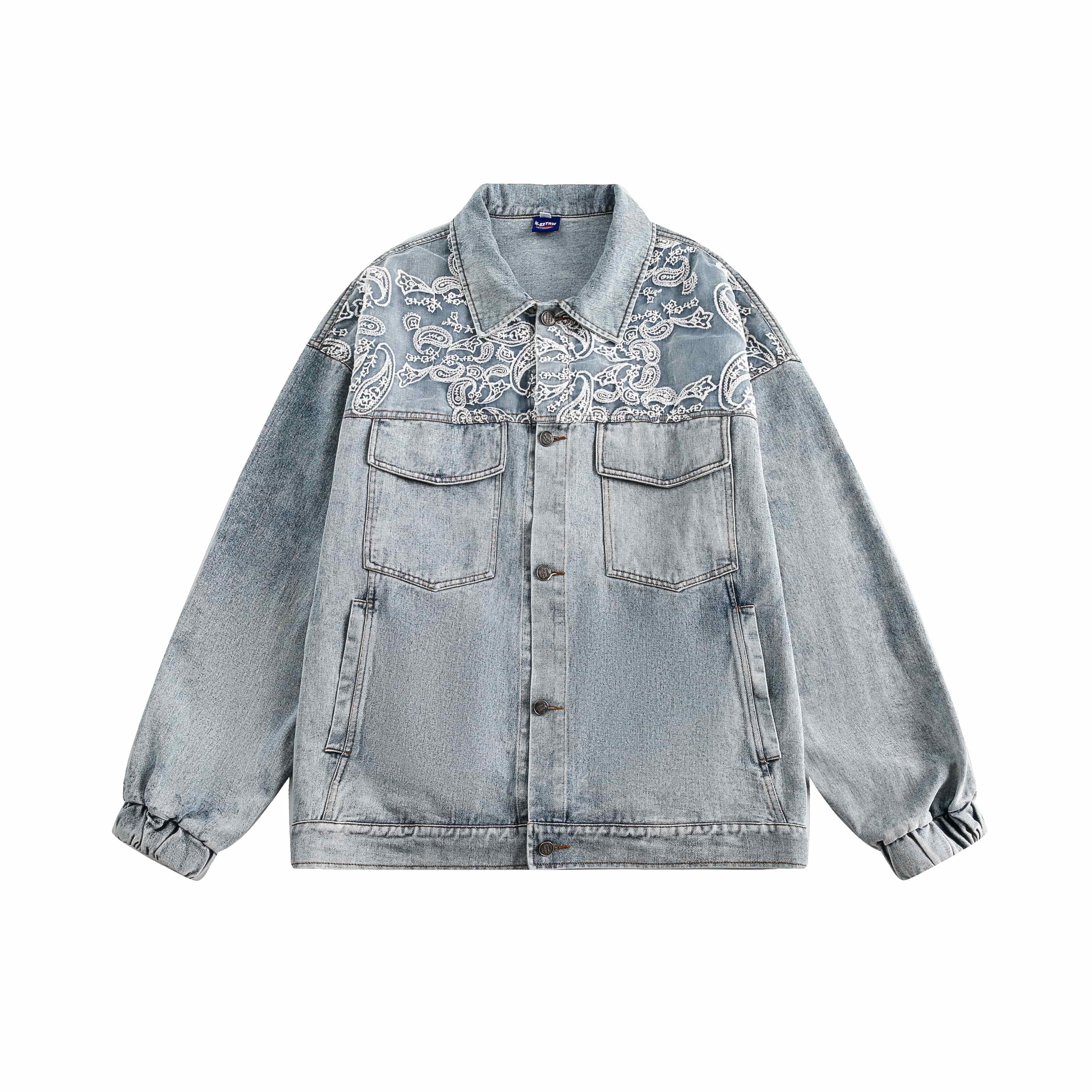 美式復古蕾絲拼接水洗牛仔外套男女小眾慵懶風設計感夾克/w183