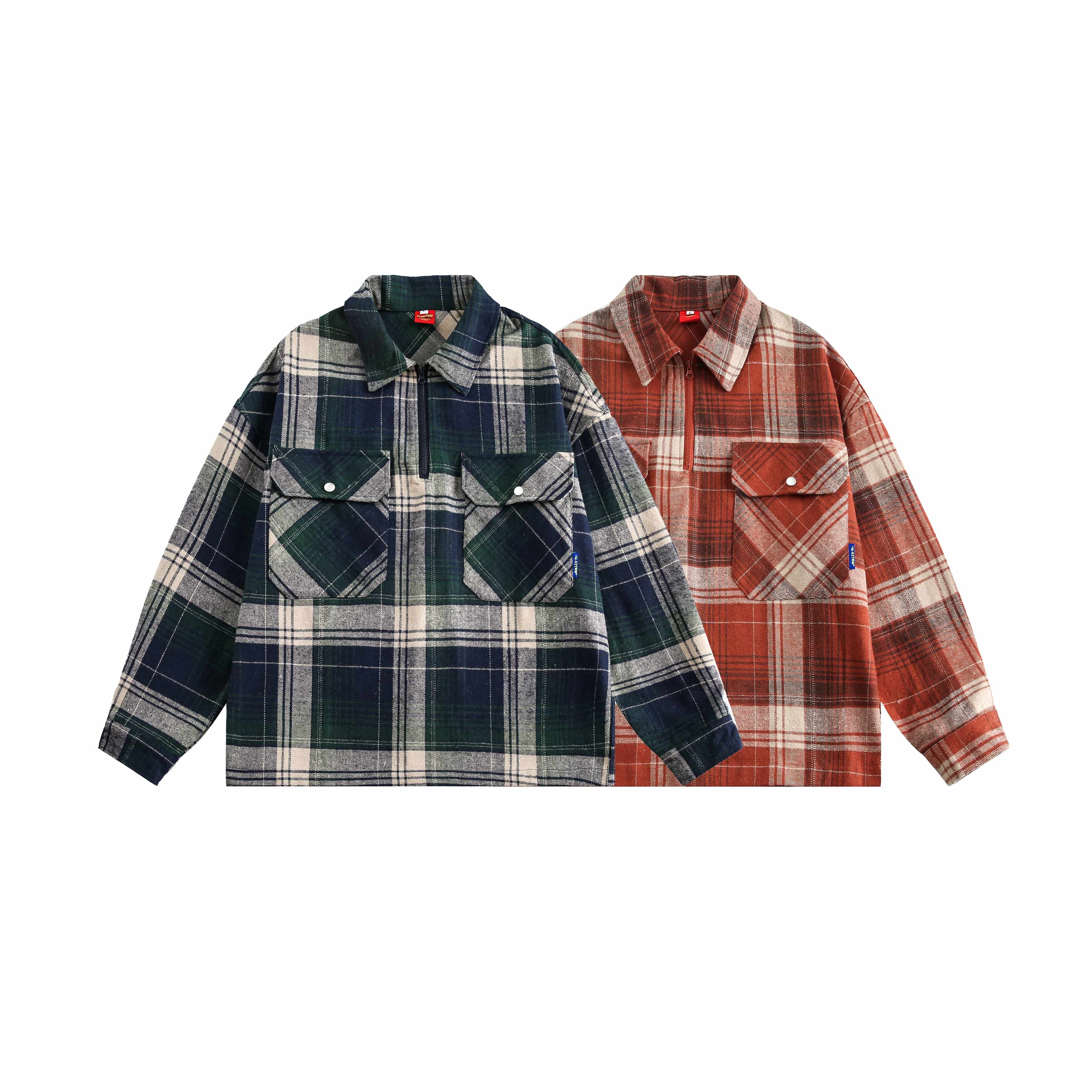 美式復古潮牌格子POLO衫外套男女大口袋休閑街頭情侶衛衣/CS139