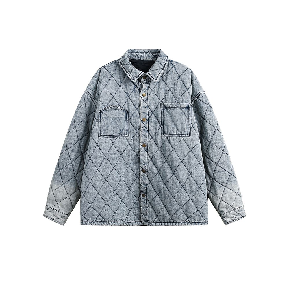 菱形格翻領寬松版型襯衣男女春秋百搭輕薄顯瘦情侶外套/MY140