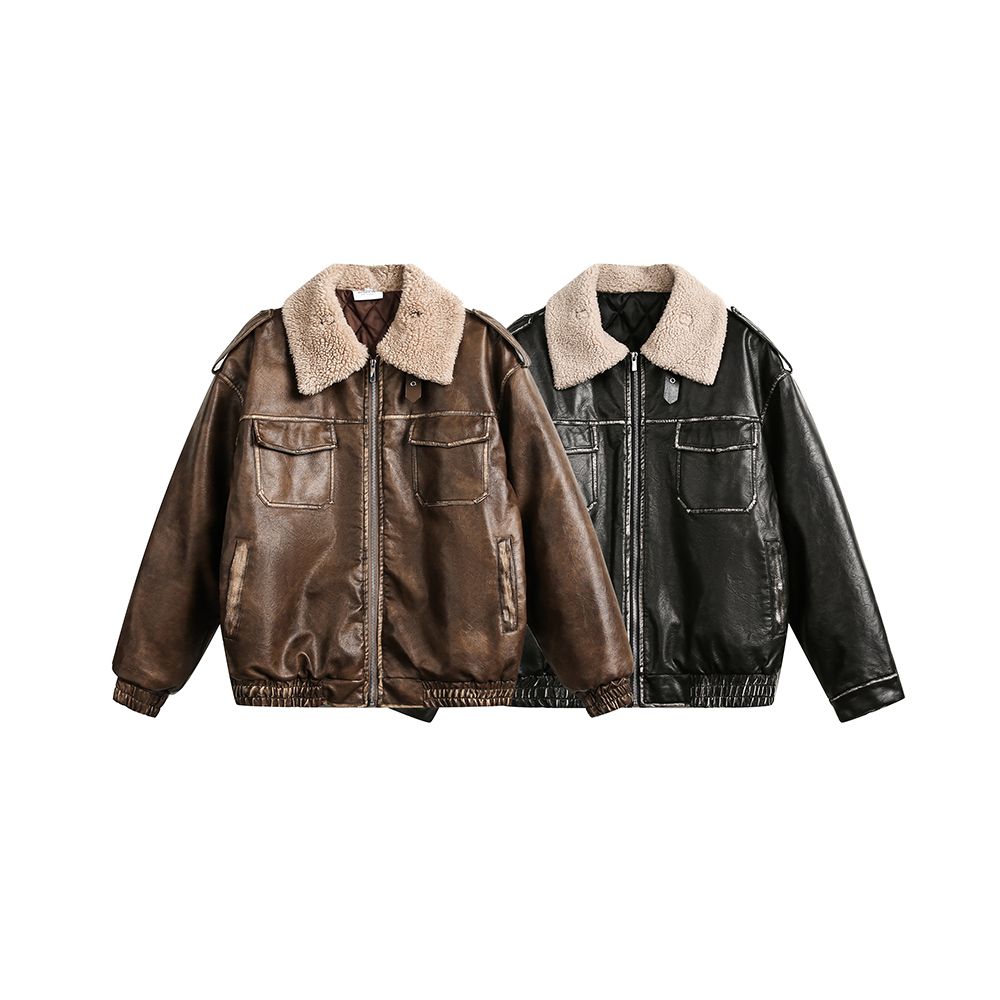 老錢風復古美拉德中短軟pu機車褐咖啡色皮衣夾克外套/MY142