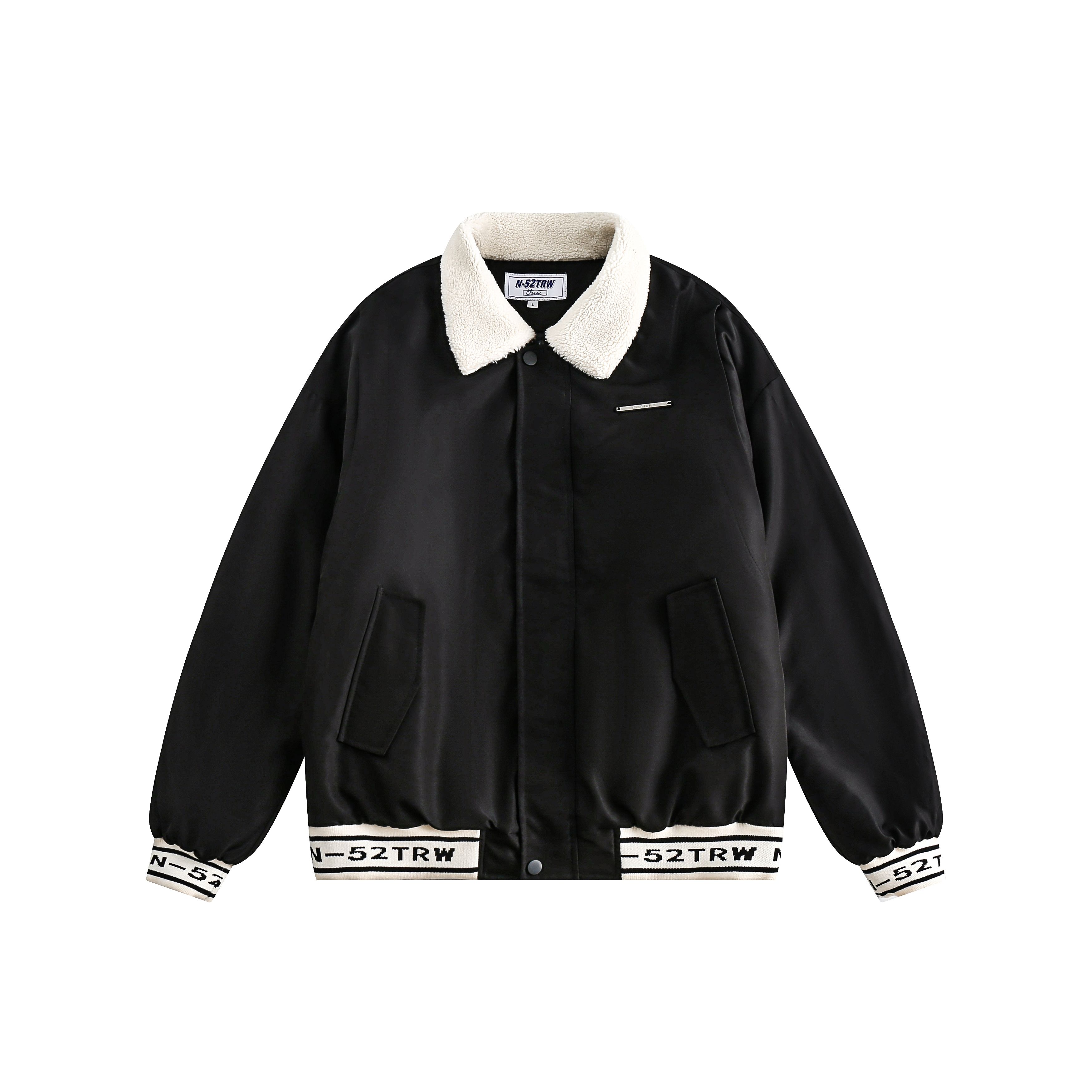 美式復古毛領學院風情侶棉衣男女拼接下擺潮牌棉服厚外套/MF89