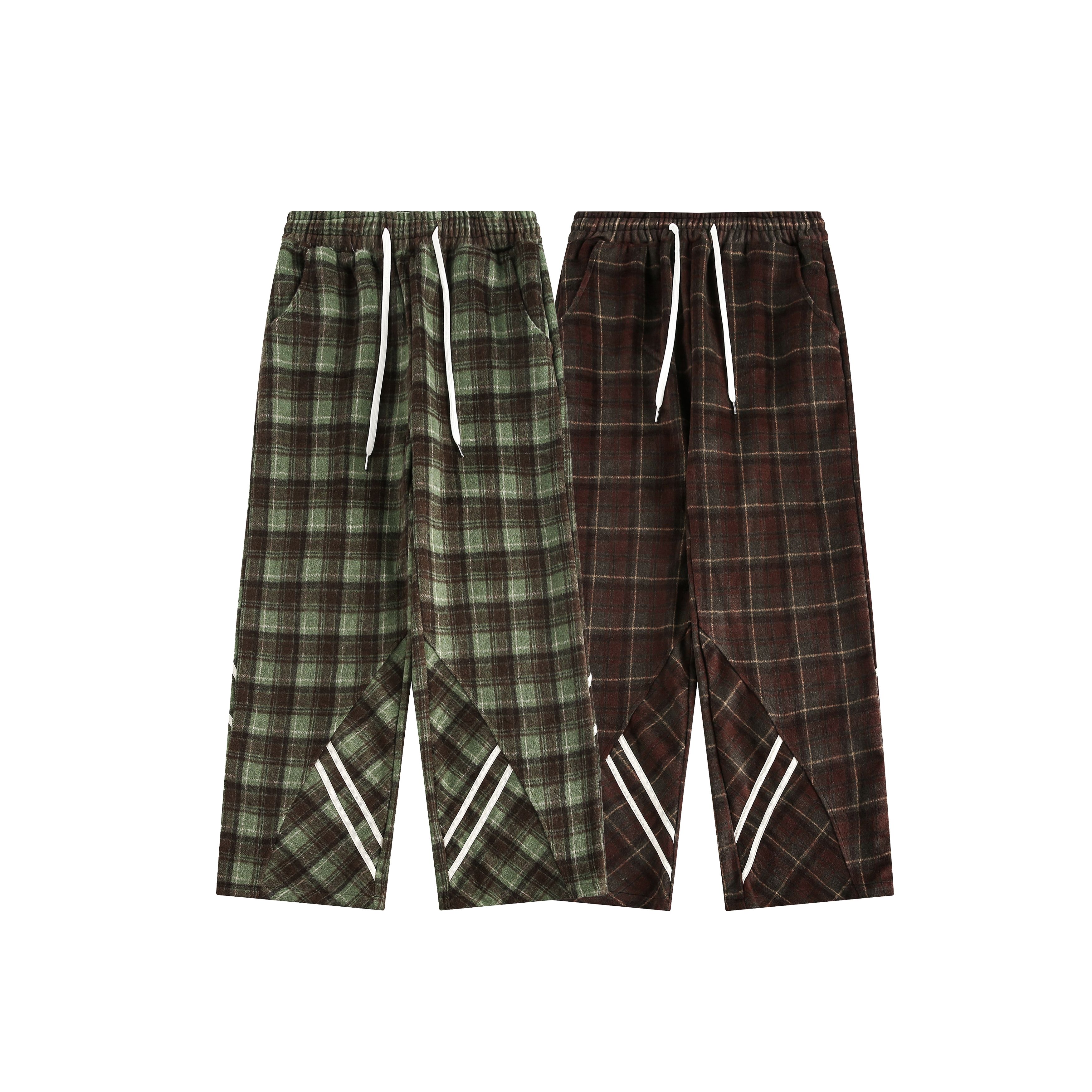 美式復古繡花街頭松緊寬松垂感格子休閑闊腿長褲男女/K109