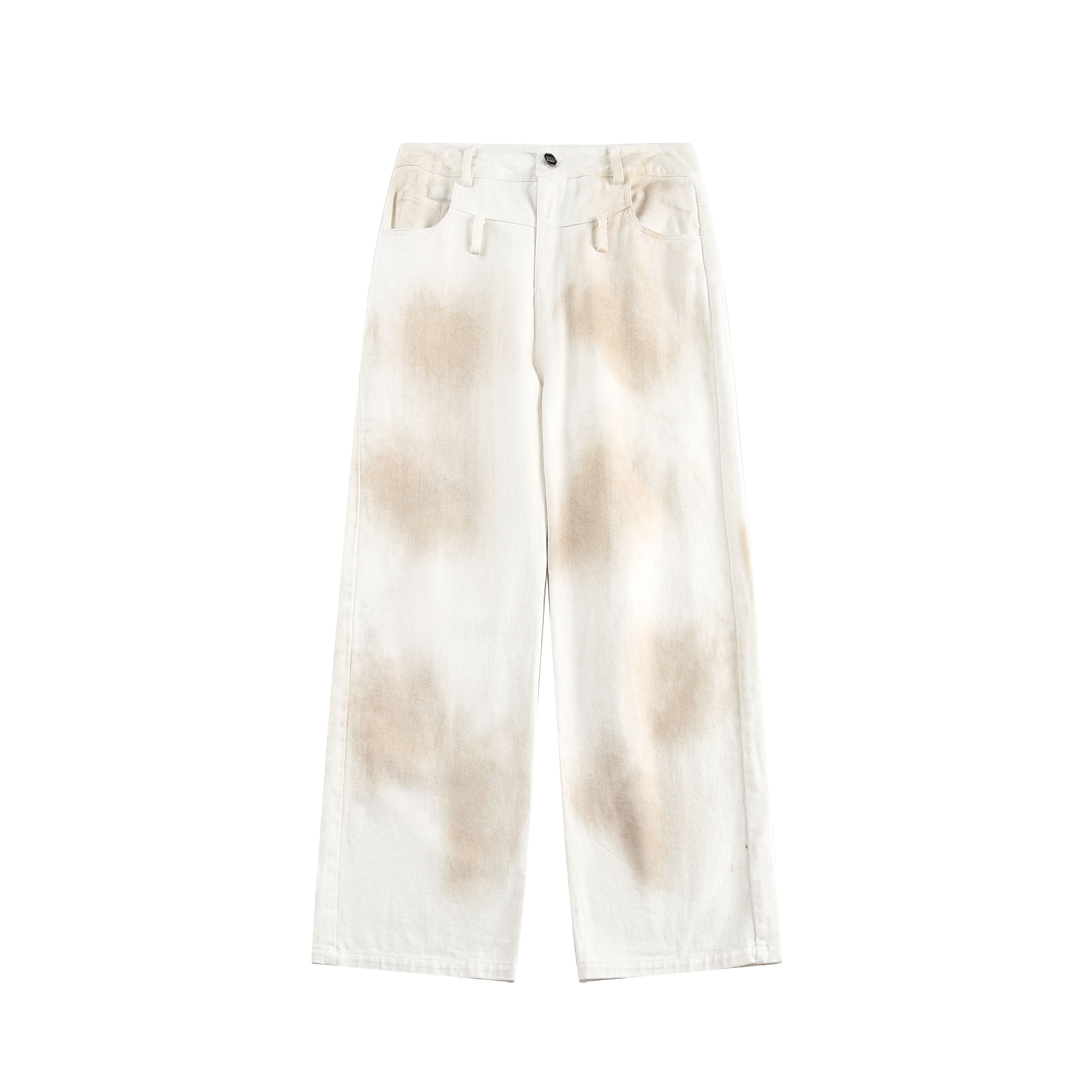 美式高街廢土風白色紮染寬松闊腿褲新款拖地長褲子潮牌/K110