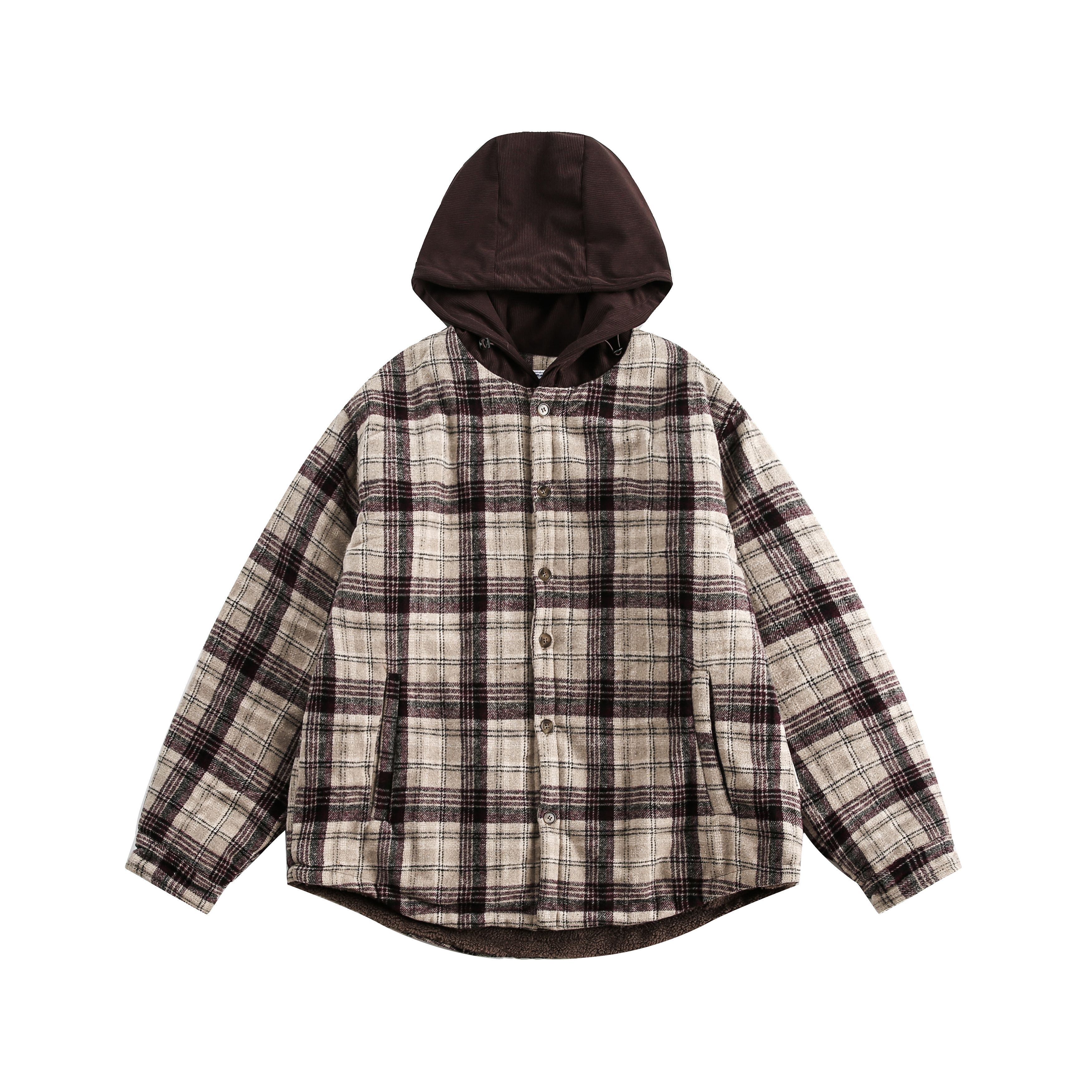 美式AL復古格子休閑小香風夾克男女vintage情侶設計感連帽外套/MF97