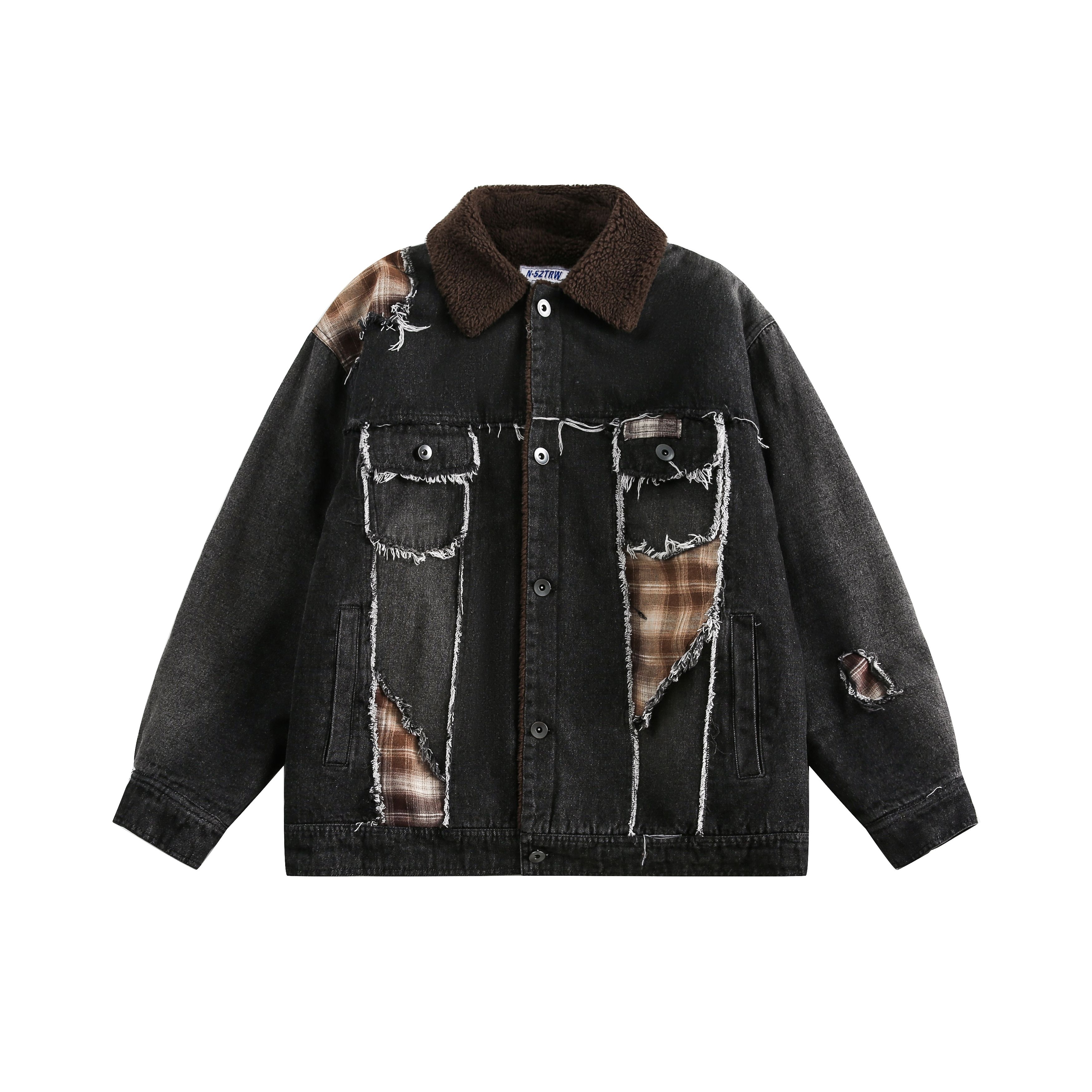 毛邊破壞水洗羊羔絨牛仔夾克外套男女情侶裝/MF99