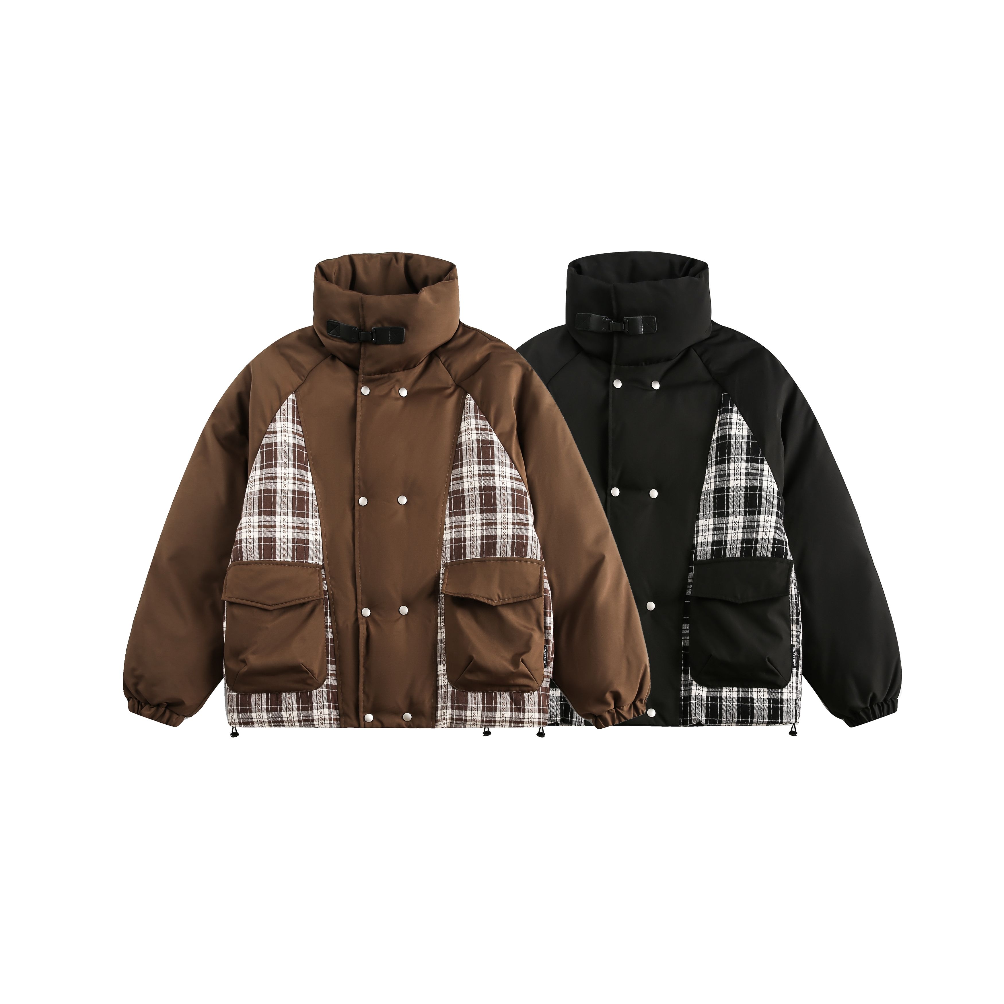 美式復古格子潮牌加厚面包服拼接冬情侶棉衣外套/MF102