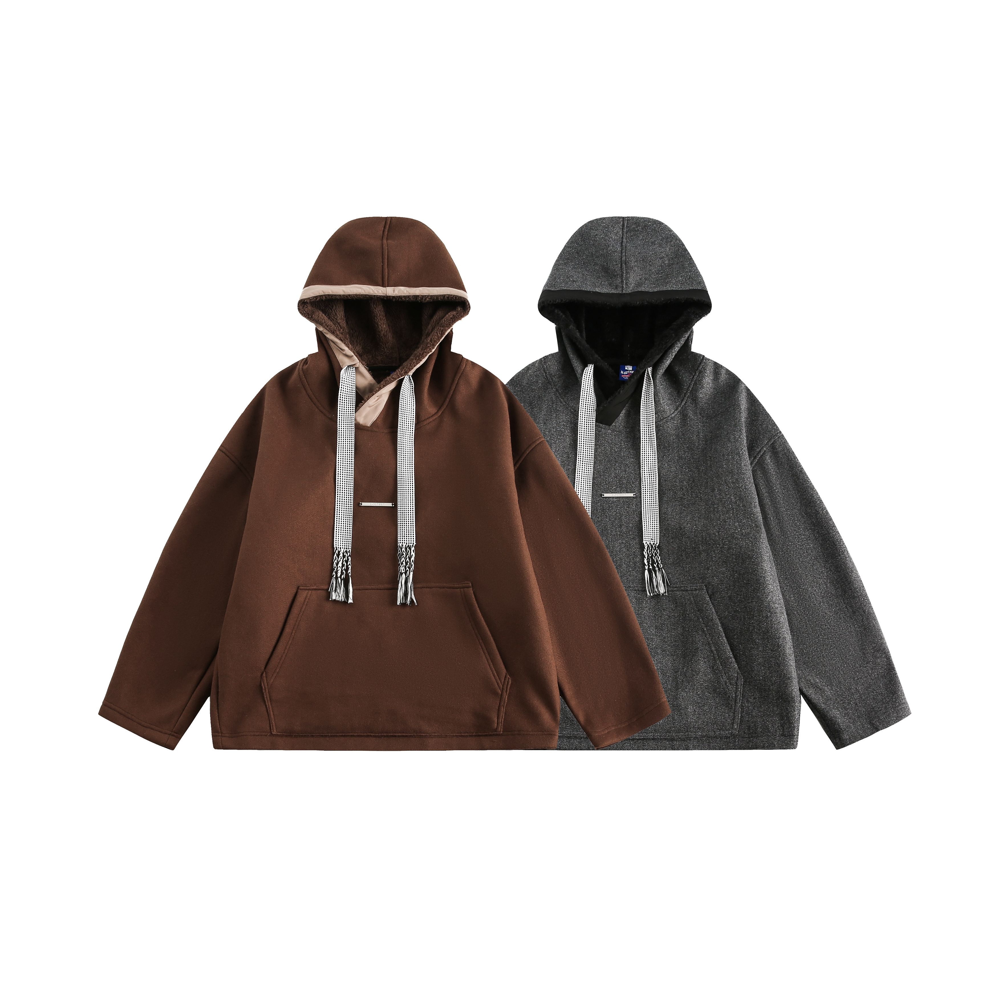 秋冬簡約連帽衛衣男女寬松潮流加絨加厚情侶休閑百搭套頭外套/MF106