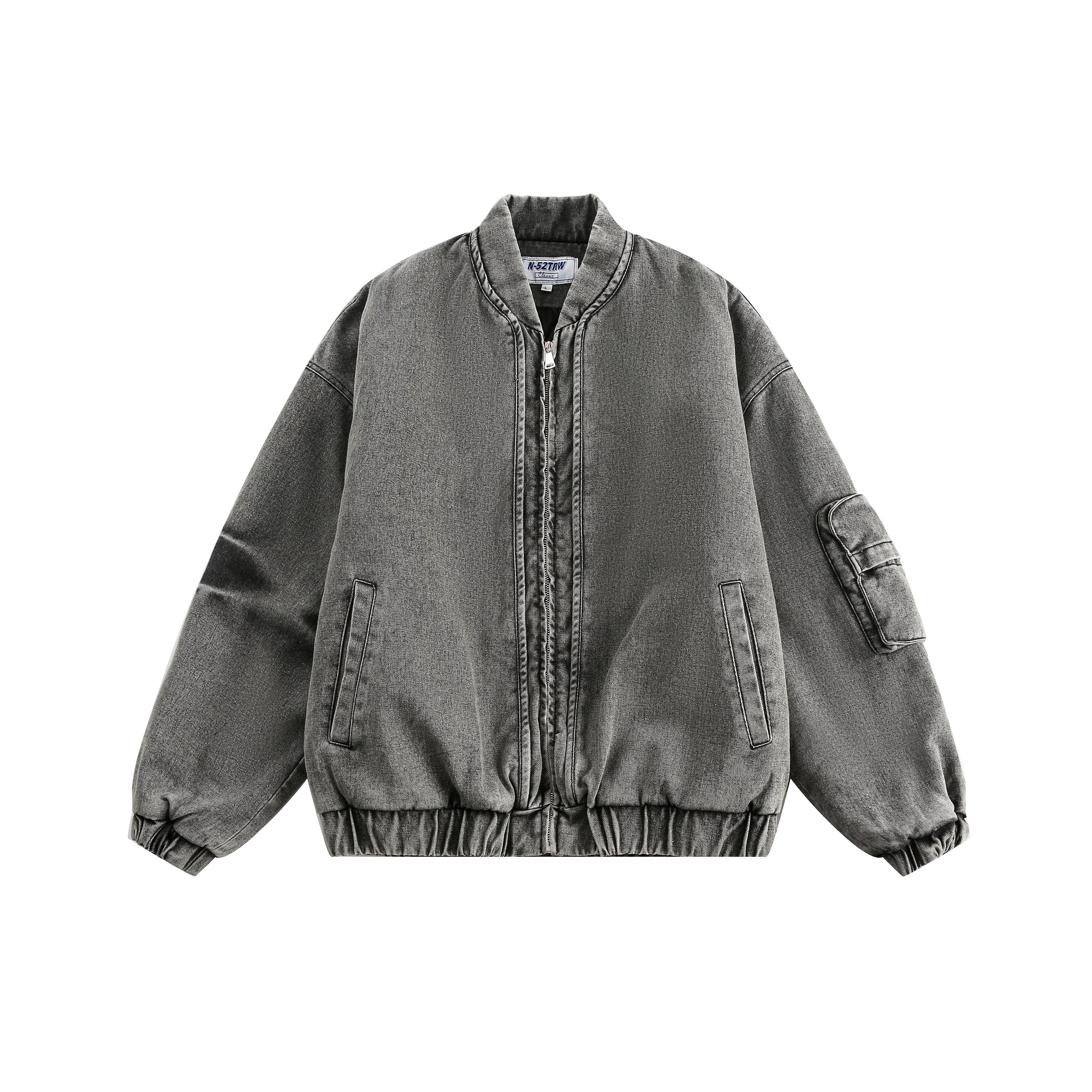 下層基礎冬季超重工純棉水洗牛仔做舊羊羔絨飛行員夾克/MF107