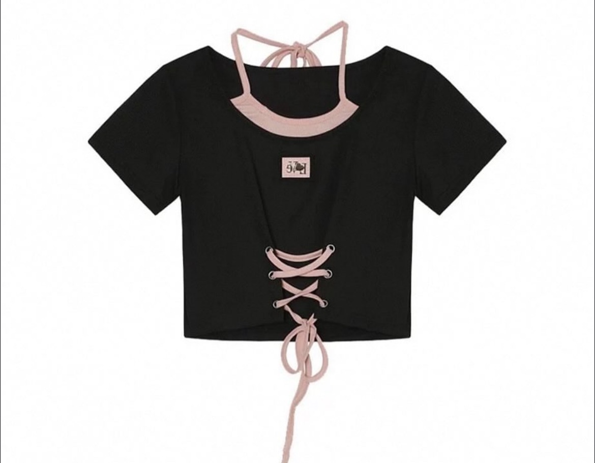 辣妹兩件甜酷綁帶上衣