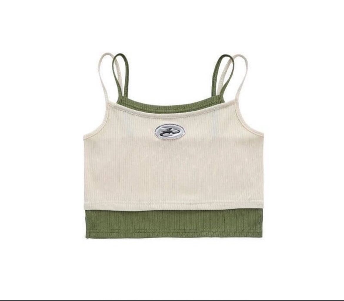 假兩件綠色吊帶