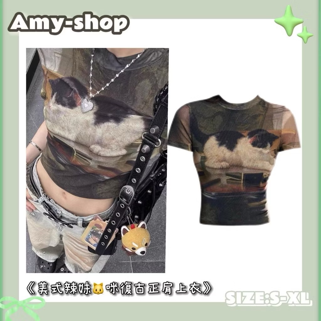 美式辣妹🐱咪復古正肩上衣