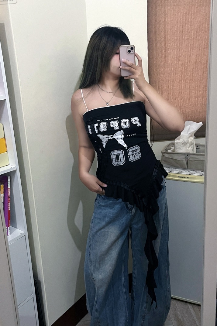 《不規則飄帶抹胸上衣》W-TS11