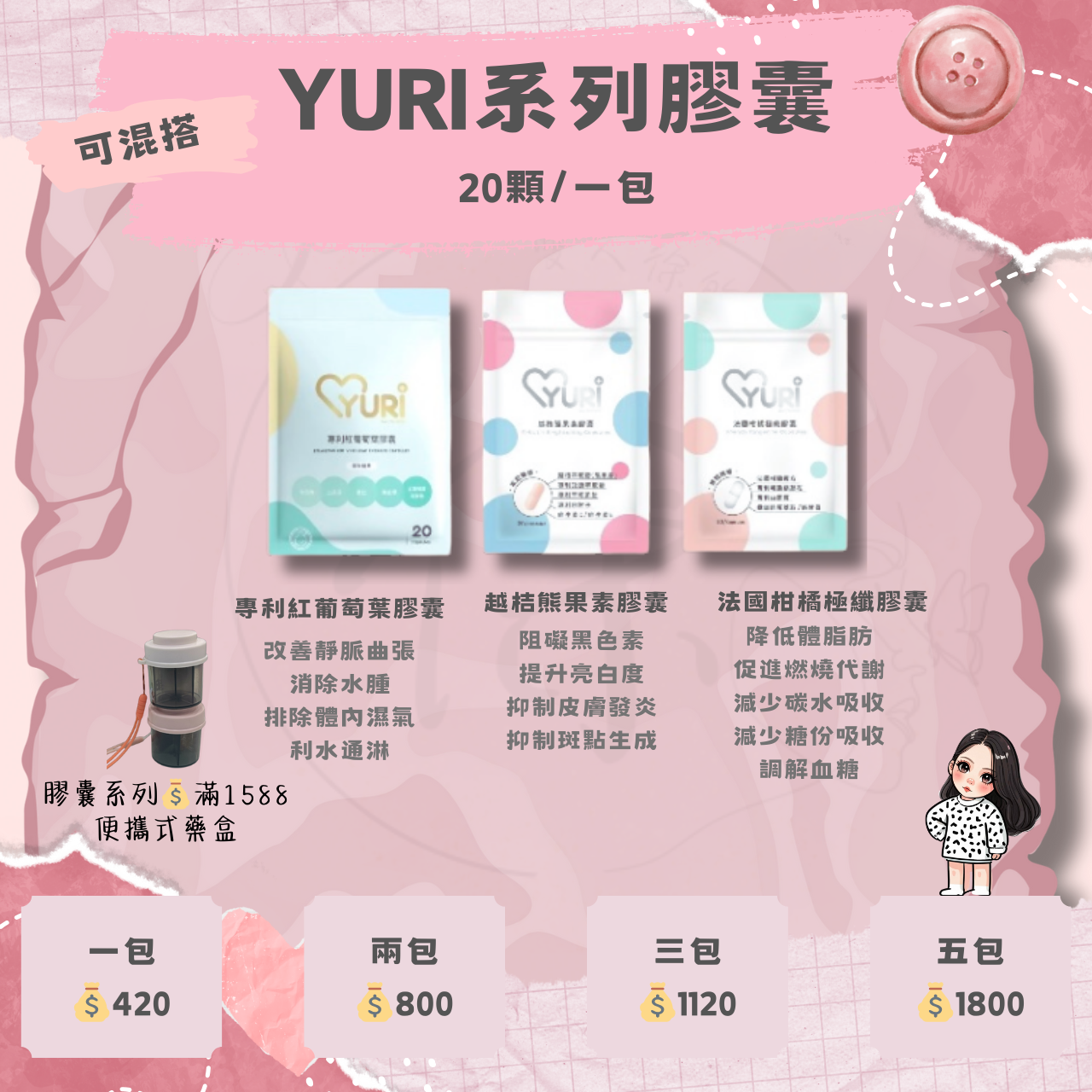 YURI-專利紅葡萄葉膠囊/法國柑橘極纖膠囊/越桔熊果素膠囊