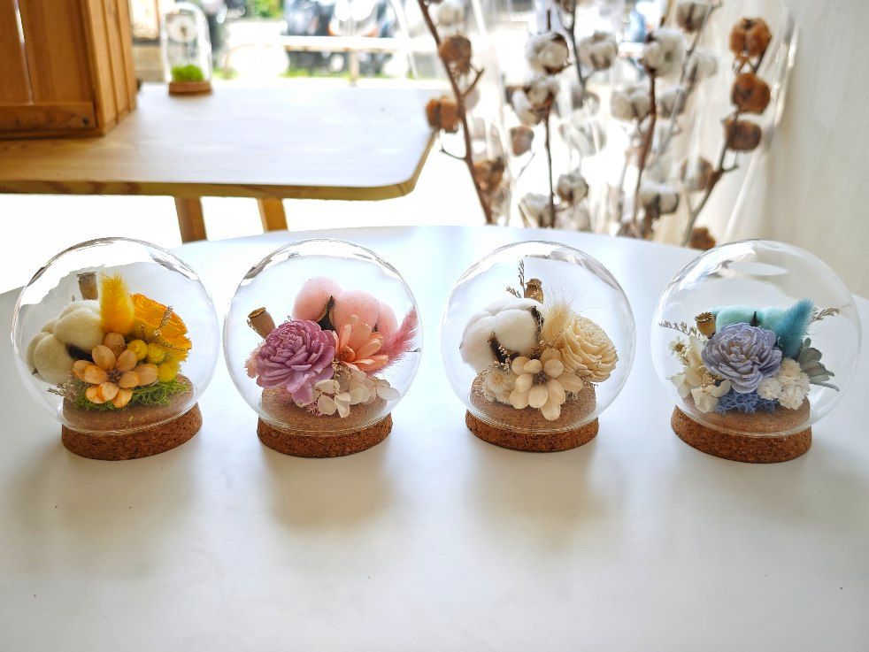 彩色棉花玻璃球罩乾燥花 另售材料包