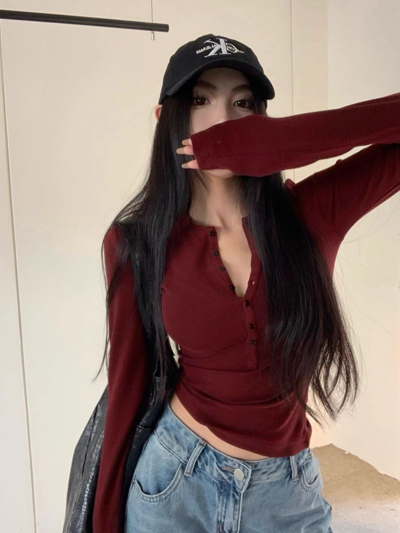 秋季v領辣妹打底衫