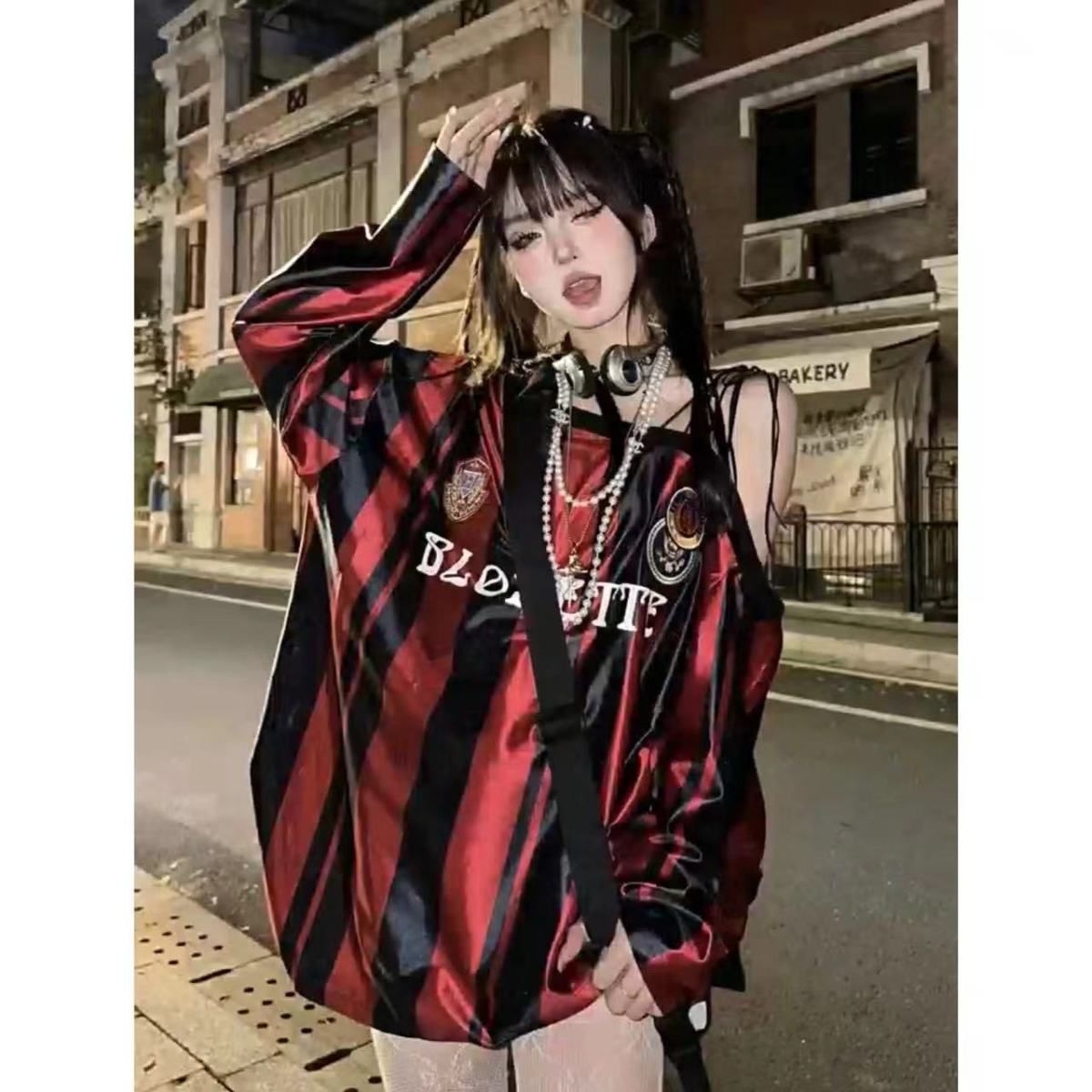 美式復古緞面斜肩球衣