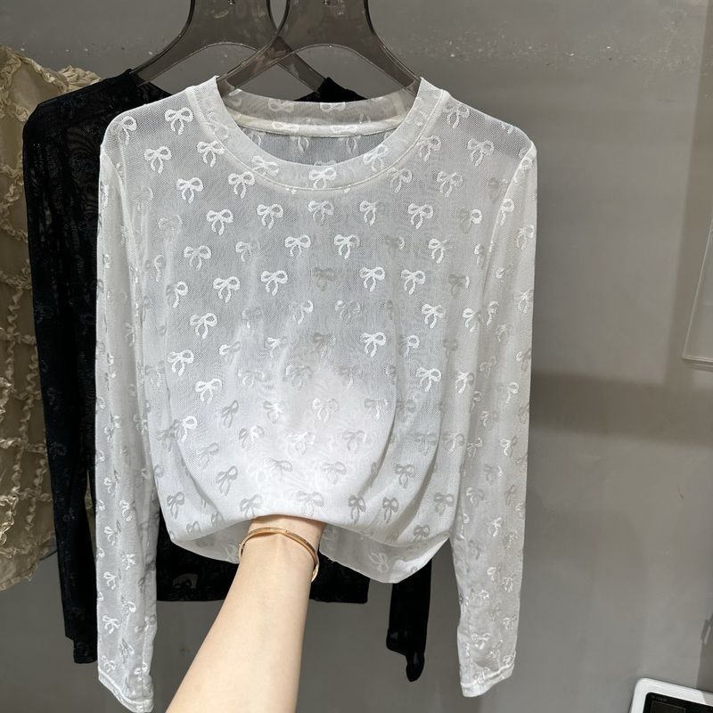 韓系蝴蝶結網紗疊穿打底衣