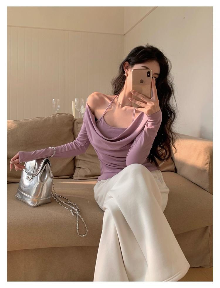 純欲假兩件蕩領針織衫