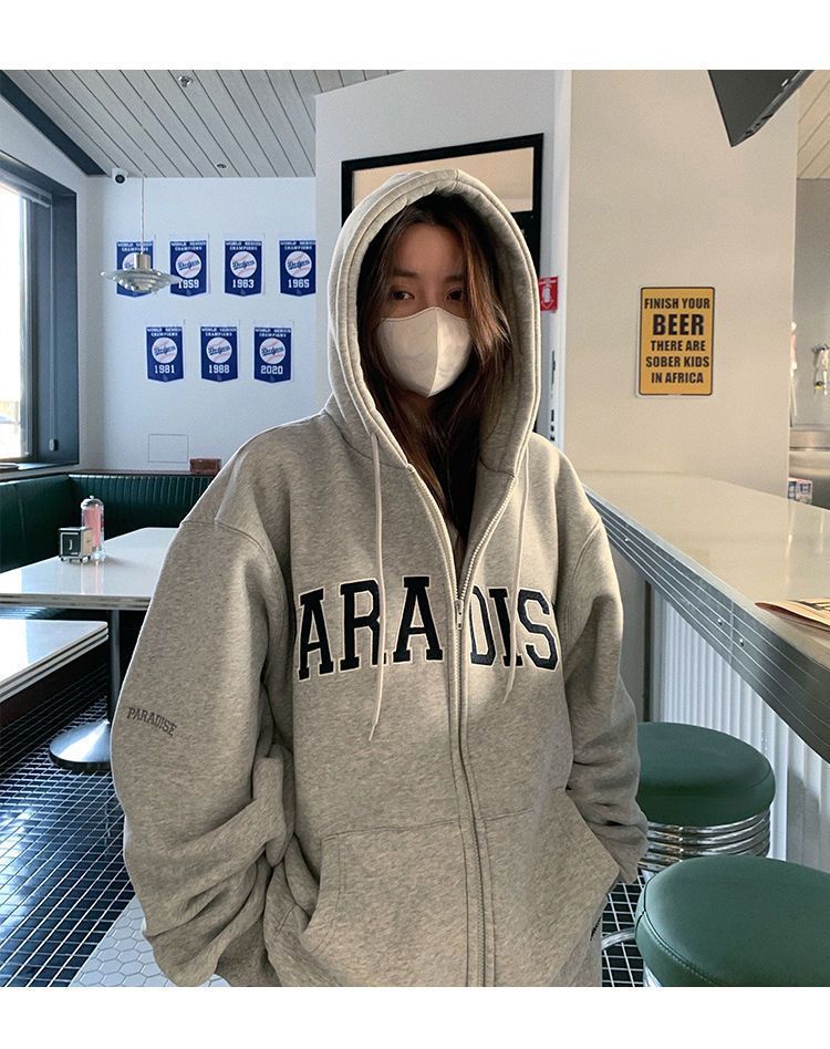 Oversized 純棉加絨雙層帽外套