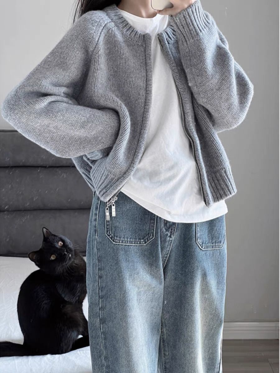 圓領針織毛衣外套