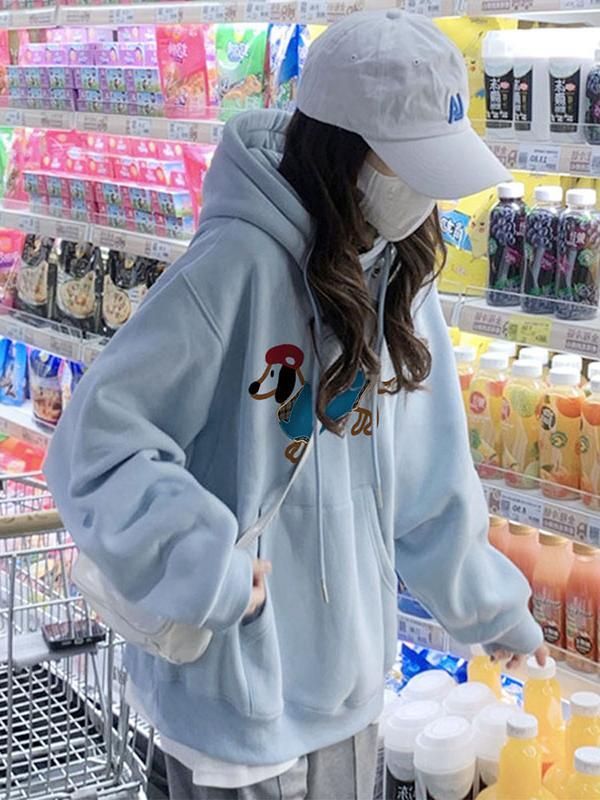 加絨加厚淺藍美式帽t