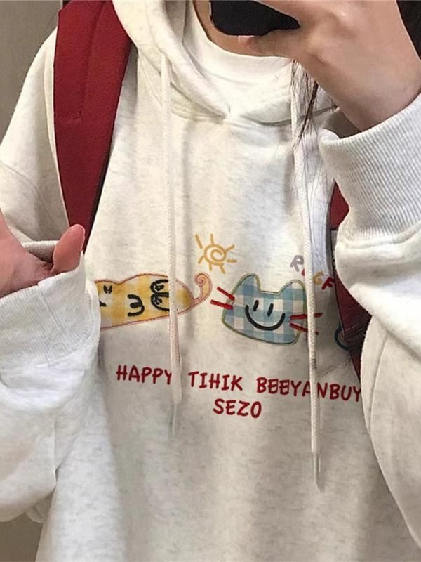 可愛印花加絨加厚帽t