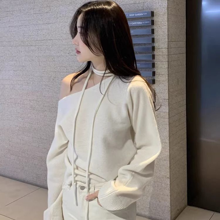 韓版不規則斜肩毛衣（薄款）