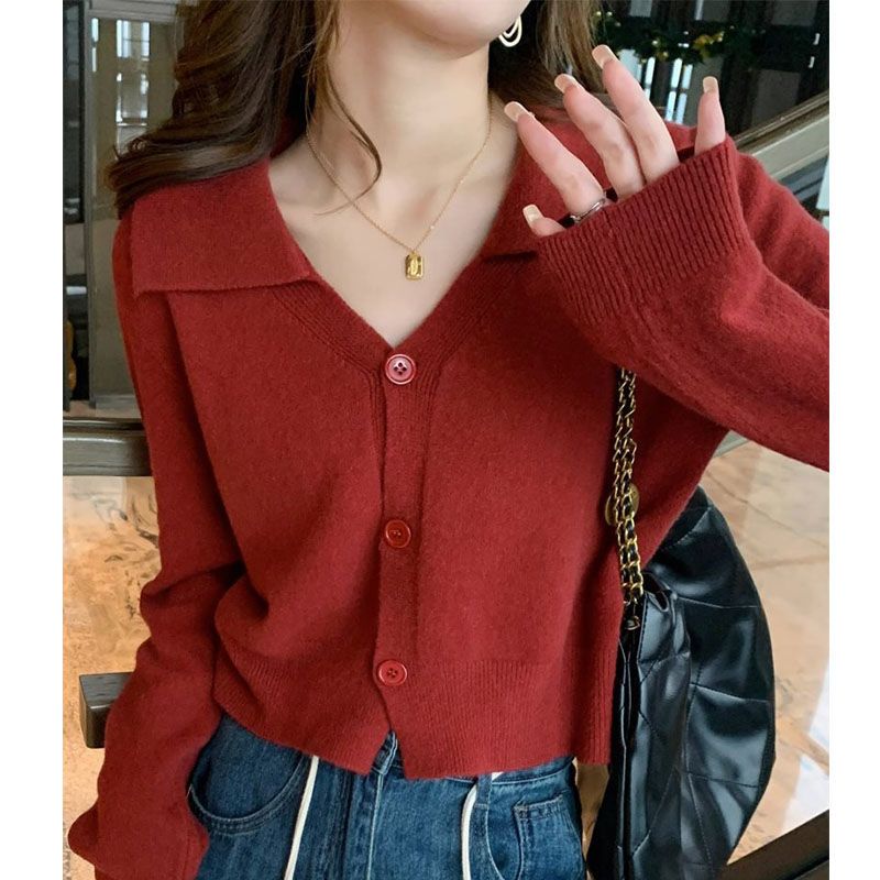 翻領長袖針織衫（薄款）