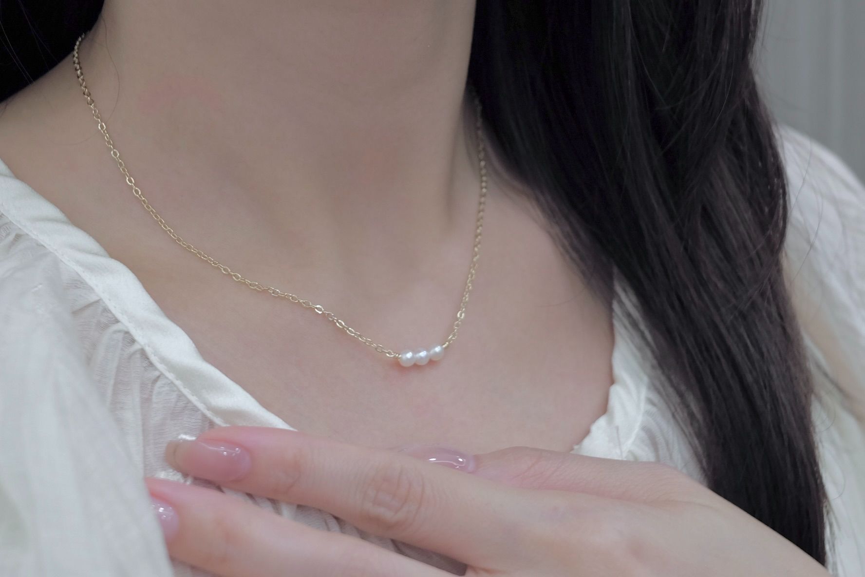 奶油軟糖。天然淡水珍珠項鍊 。P.Sstudio。