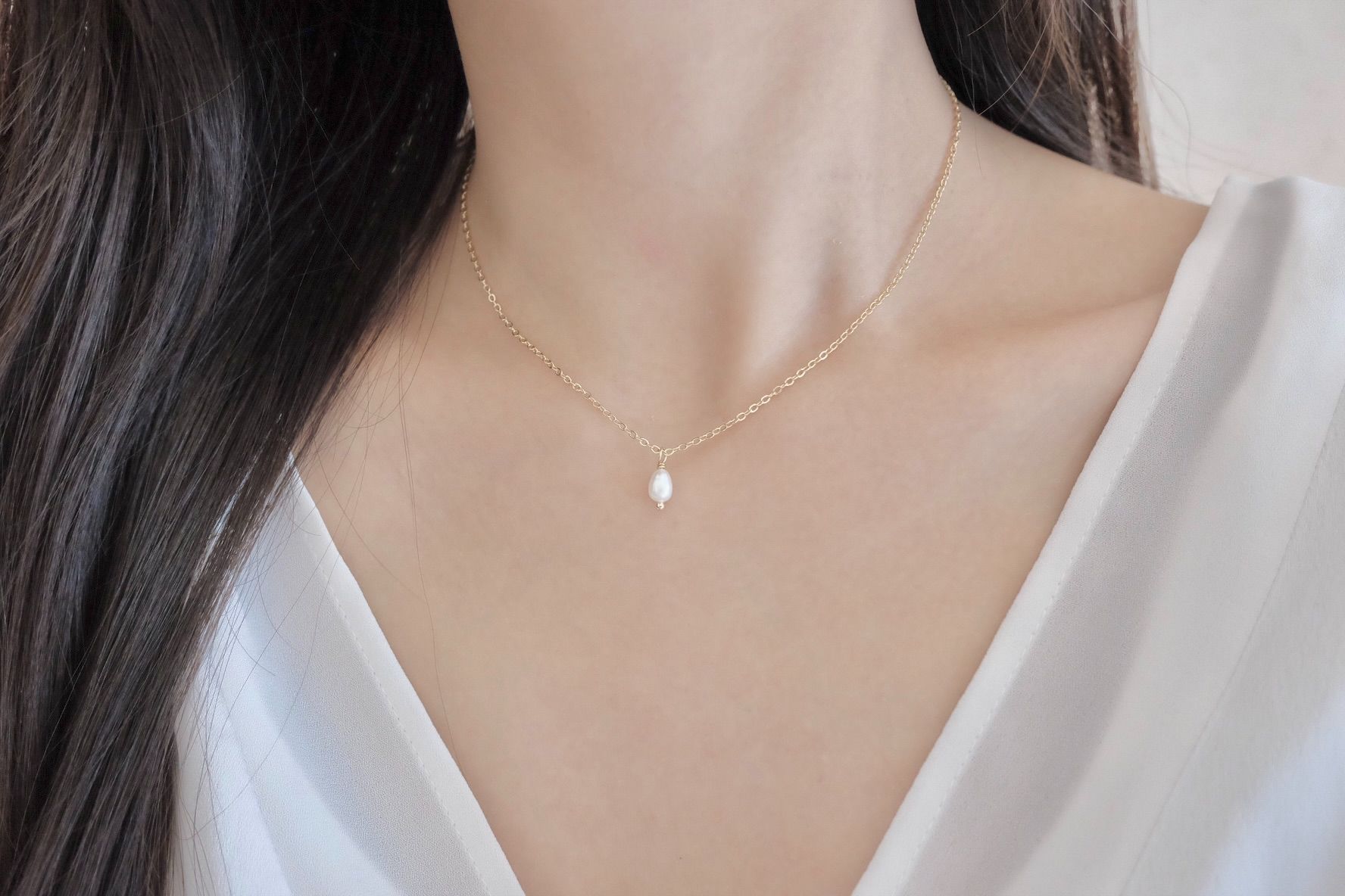 唯一。單顆天然淡水珍珠項鍊。鈦鋼/✨美國注金。P.Sstudio。