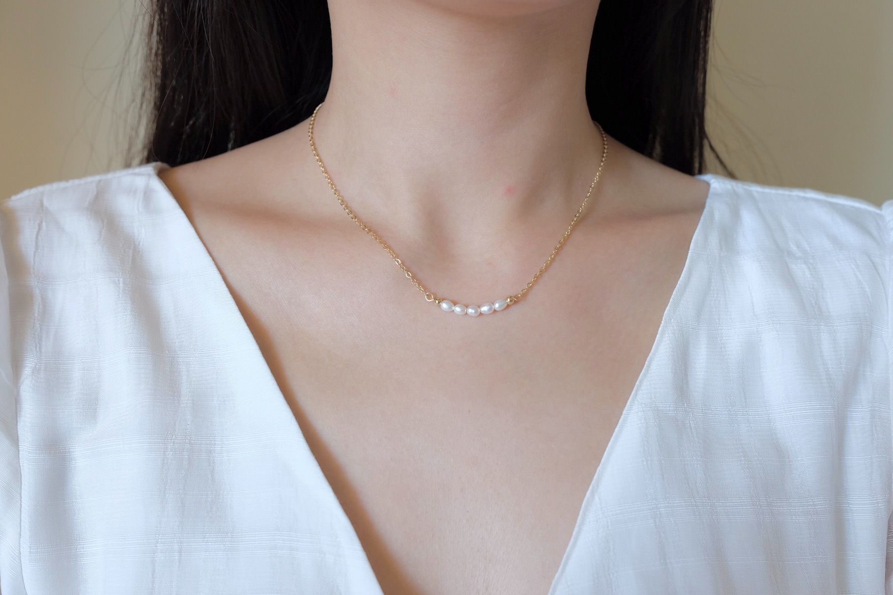 彎彎。天然淡水珍珠項鍊✨美國注金。P.Sstudio。