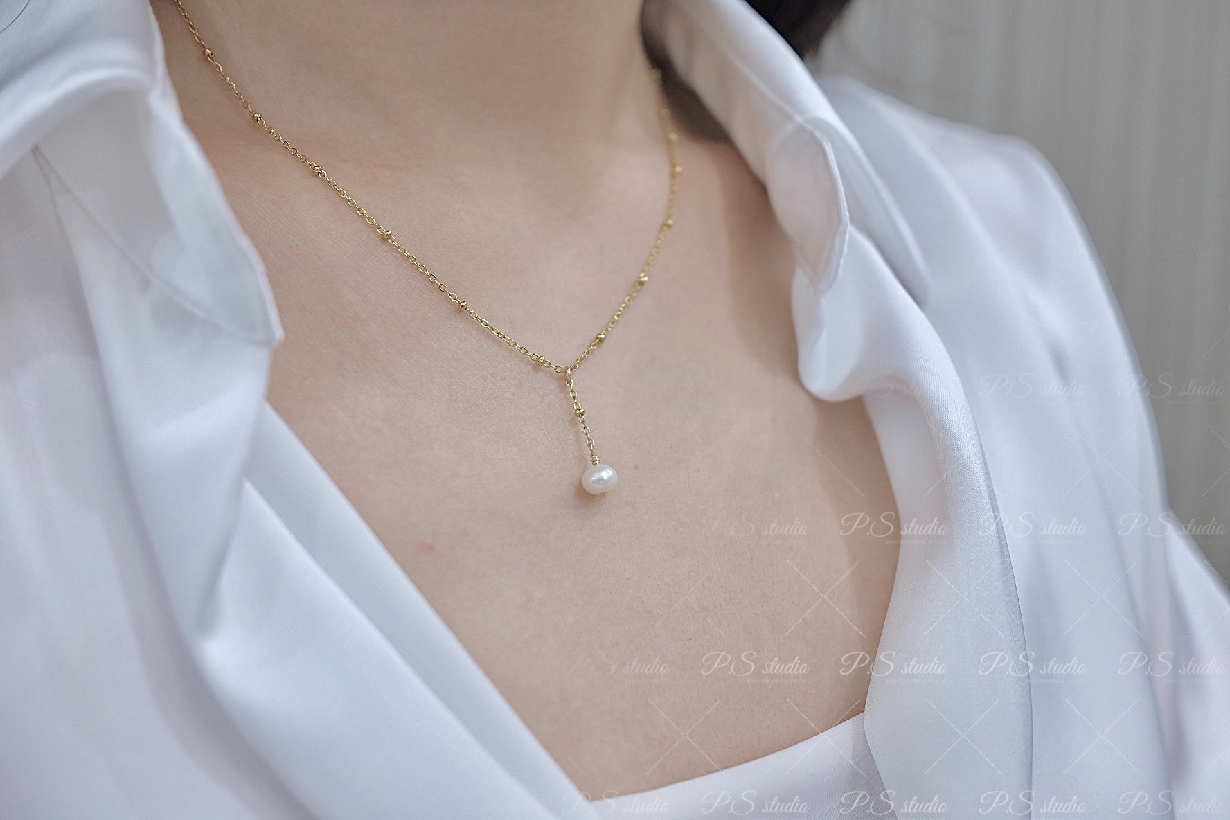Y字。天然淡水珍珠項鍊。鈦鋼/✨美國注金。P.S studio。