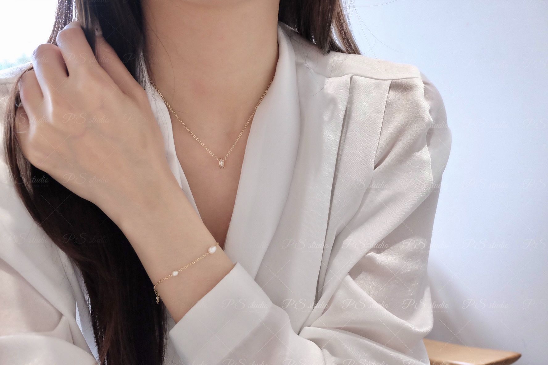 經典小米粒。天然淡水珍珠磁釦手鍊✨美國注金 。P.S studio。