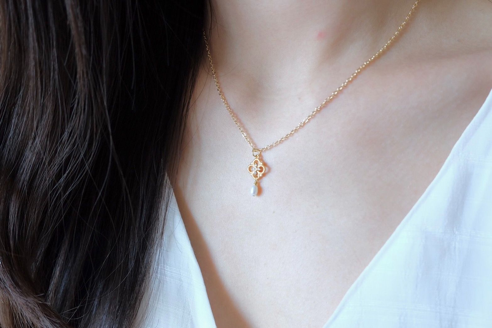 復古窗花。天然淡水珍珠項鍊✨美國注金。P.Sstudio。