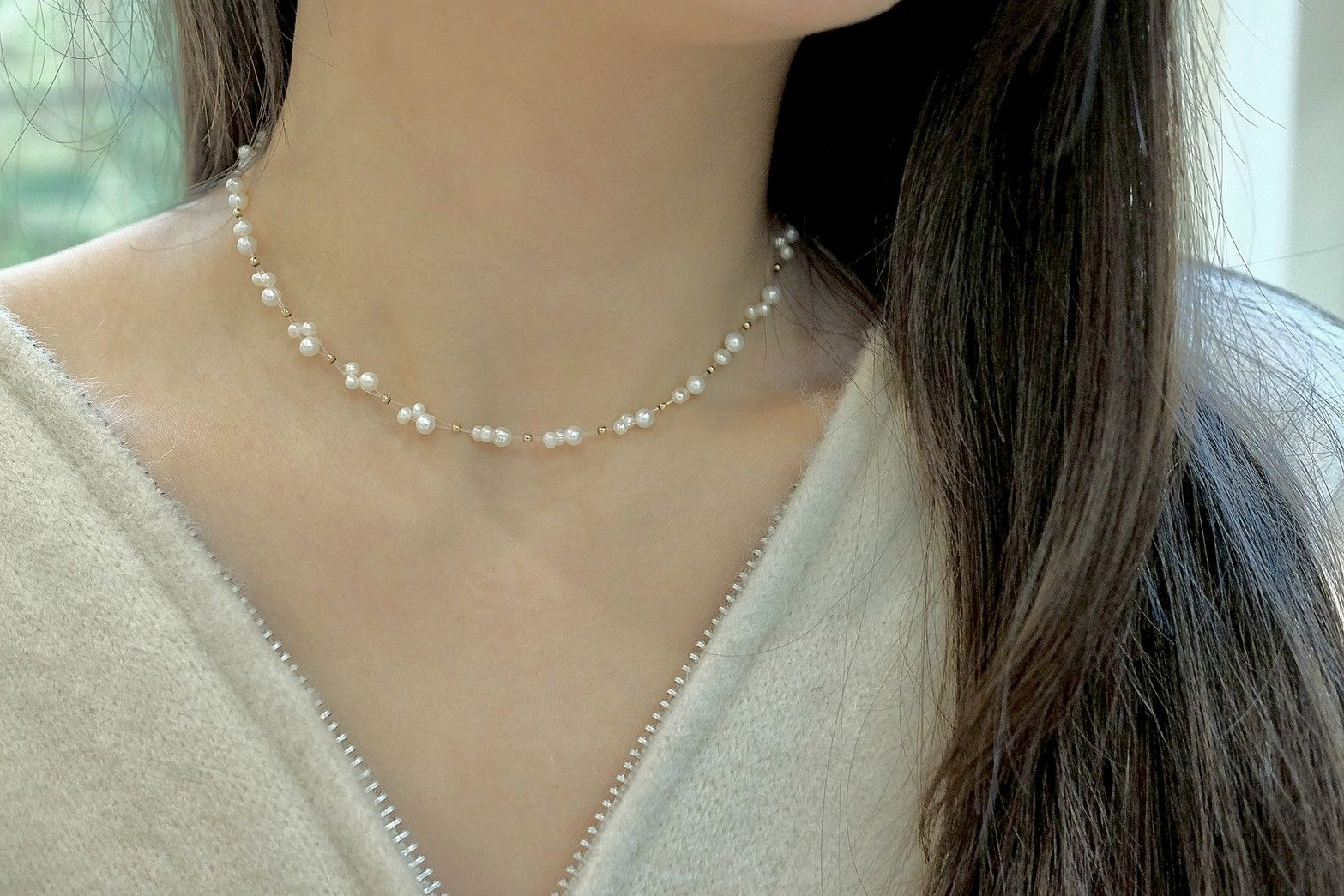 蕾絲雪花。天然淡水珍珠項鍊✨美國注金。P.Sstudio。