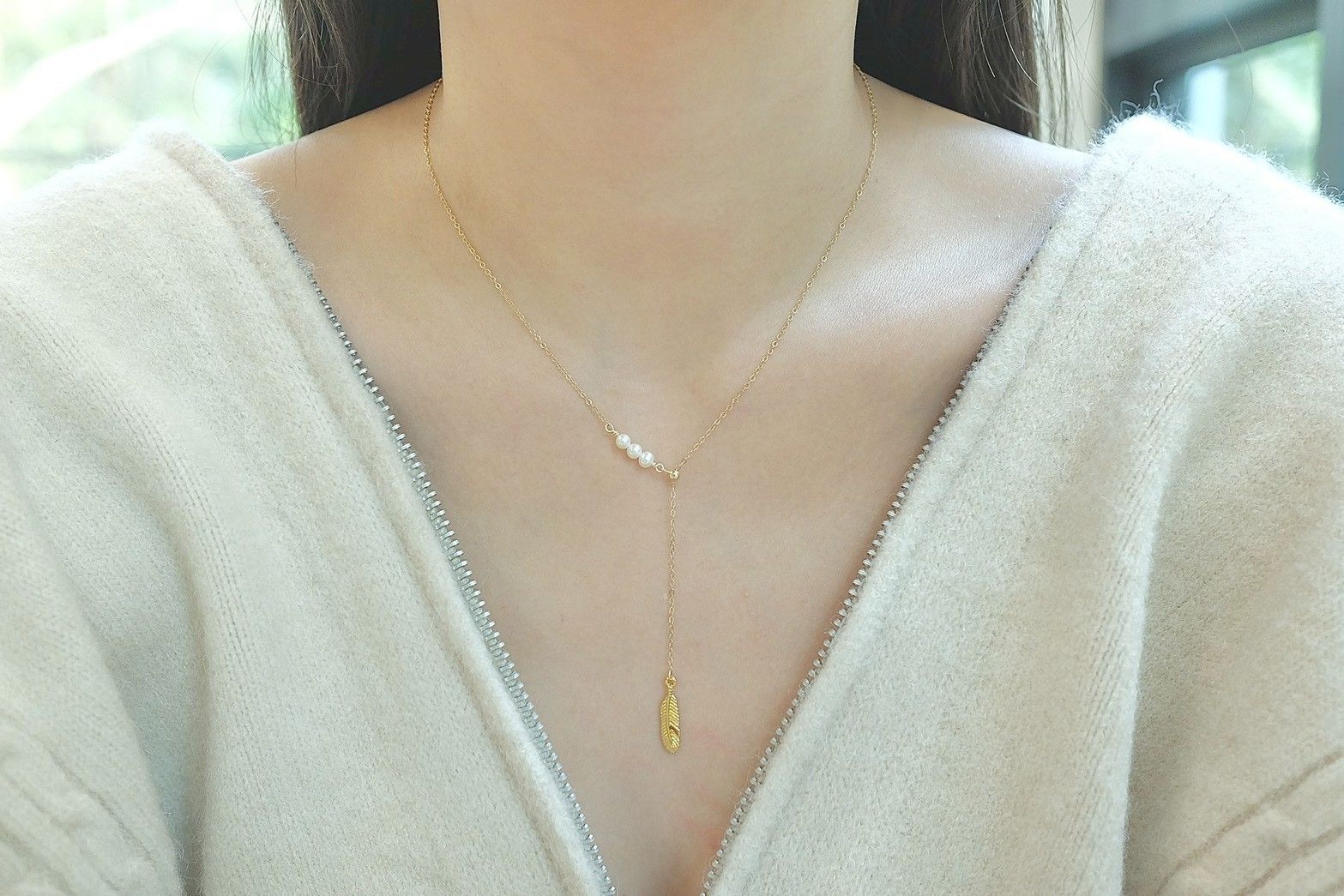 輕葉。天然淡水珍珠長項鍊✨美國注金。P.Sstudio。