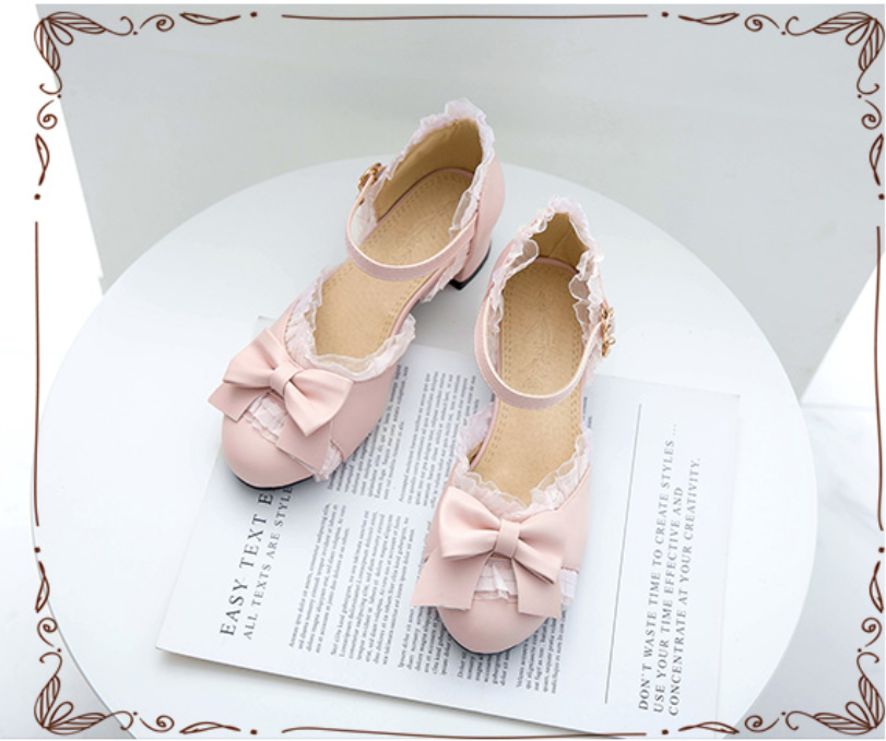 【預購】lolita赴約2.0 蝴蝶結蕾絲荷葉邊中跟涼鞋/高跟鞋/百搭娃娃鞋/少女單鞋/蘿莉塔鞋 日系軟妹 經典系蘿莉塔