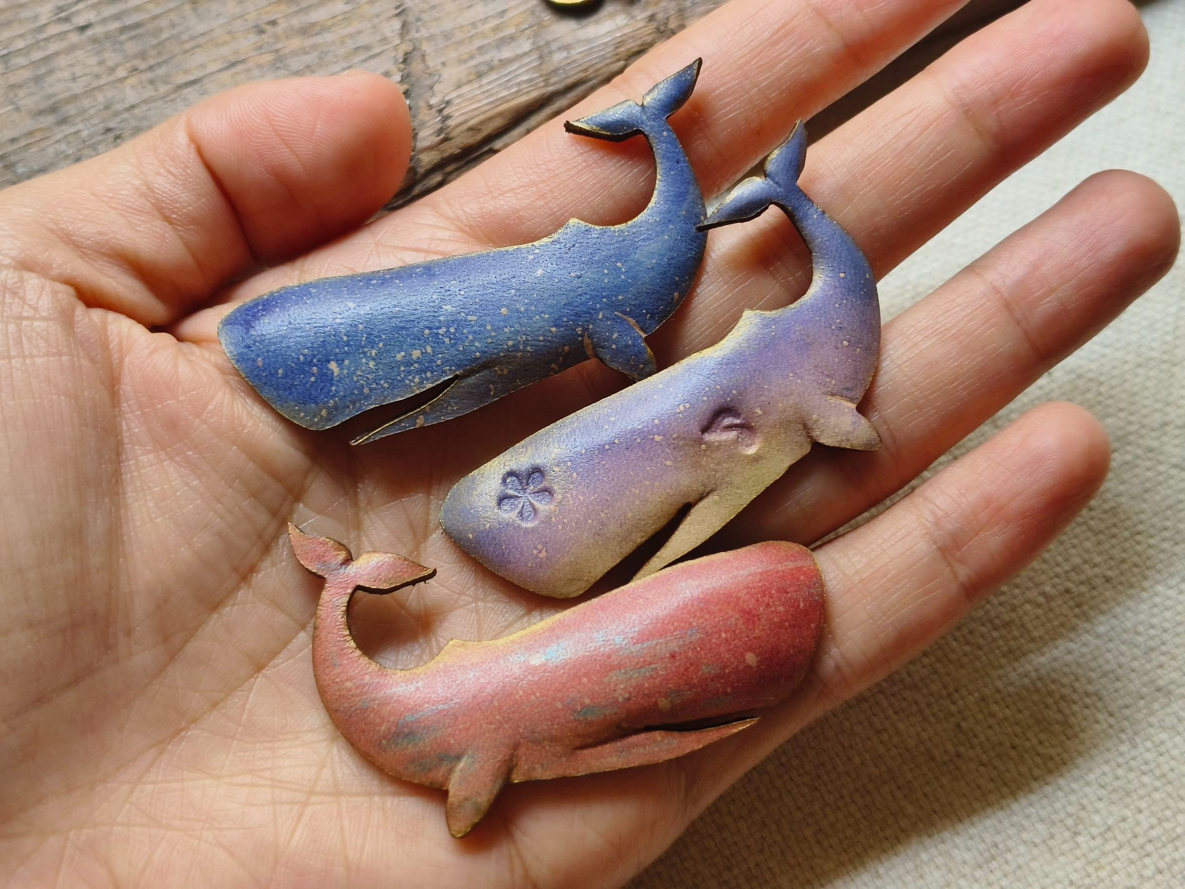【抹香鯨鑰匙圈/隻】手染皮革飾品