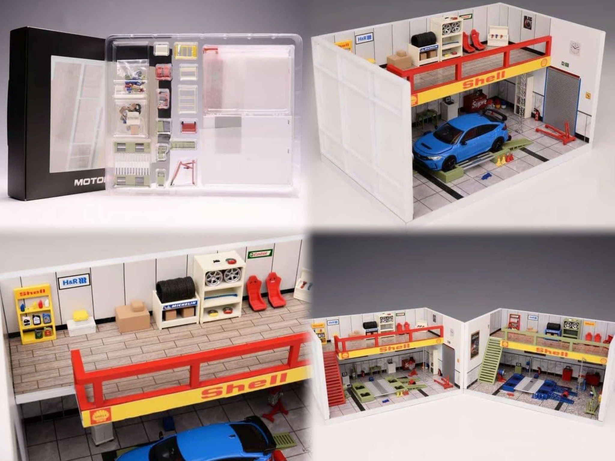 MOTORHELIX  1/64 修車房場景套裝模型（需要自行組裝、水貼）