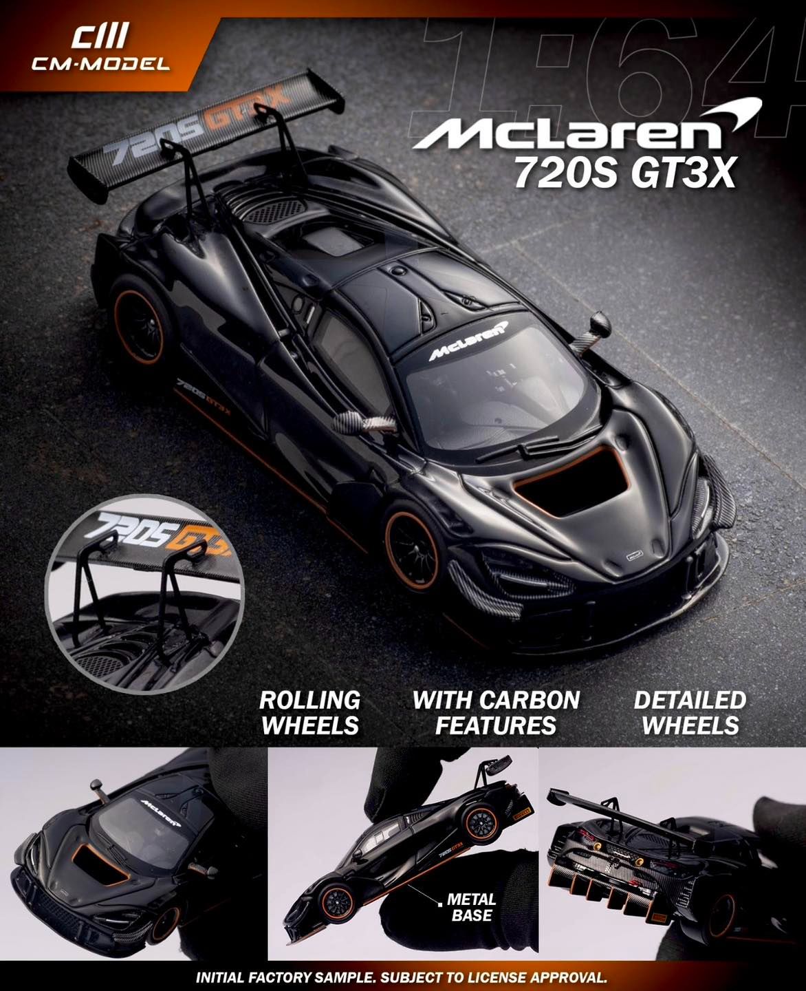 CM MODLE Mclaren 720S GT3X Black  亮黑色