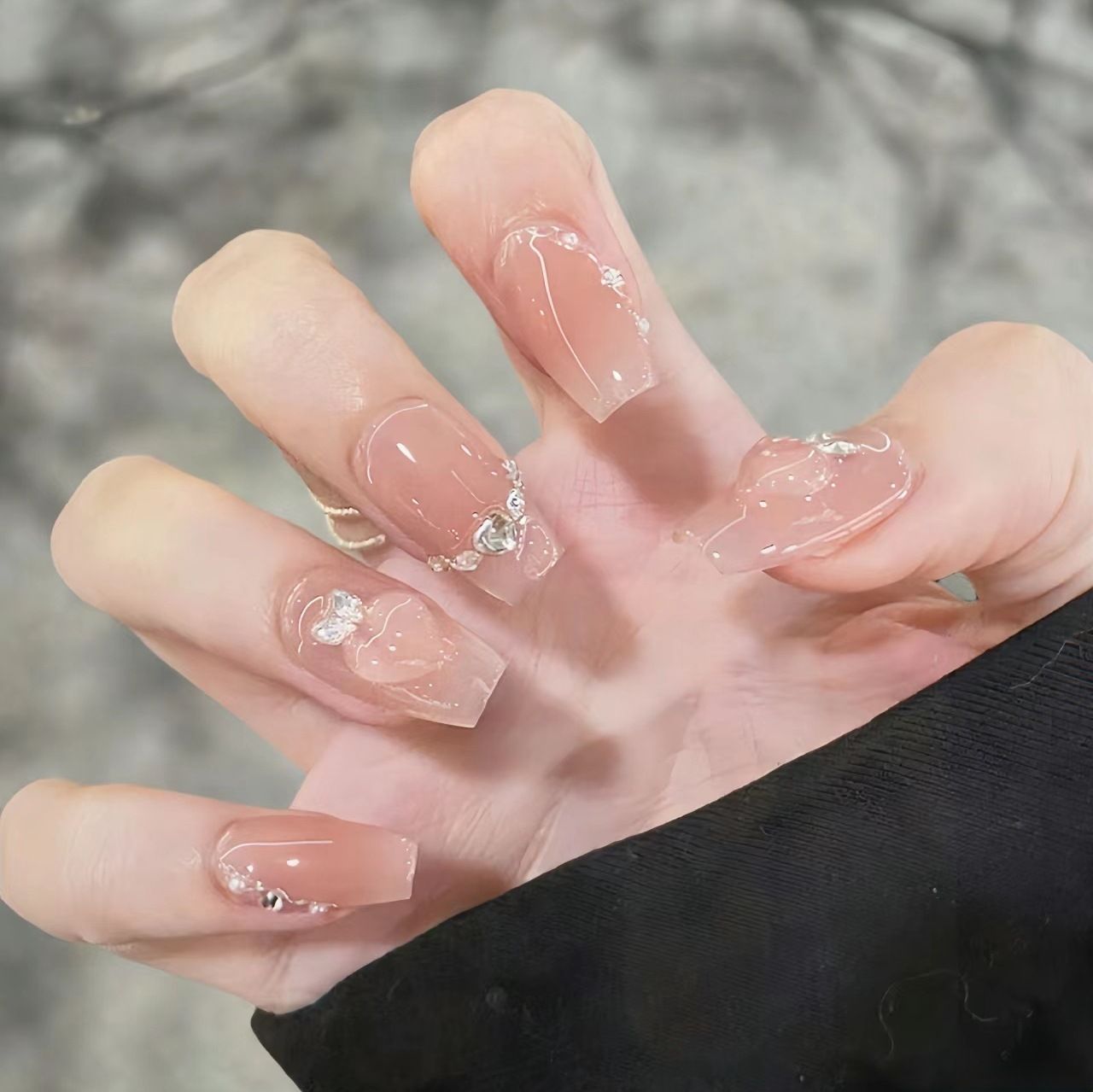 純手工凝膠冰透純欲腮紅愛心蜜桃戀穿戴片美甲貼片