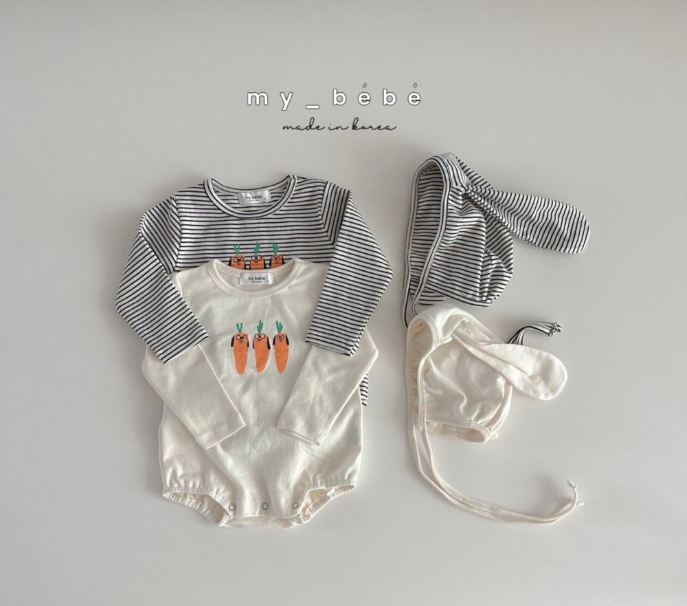 【預購】My Bebe ｜ 胡蘿蔔印花兔耳帽包屁衣