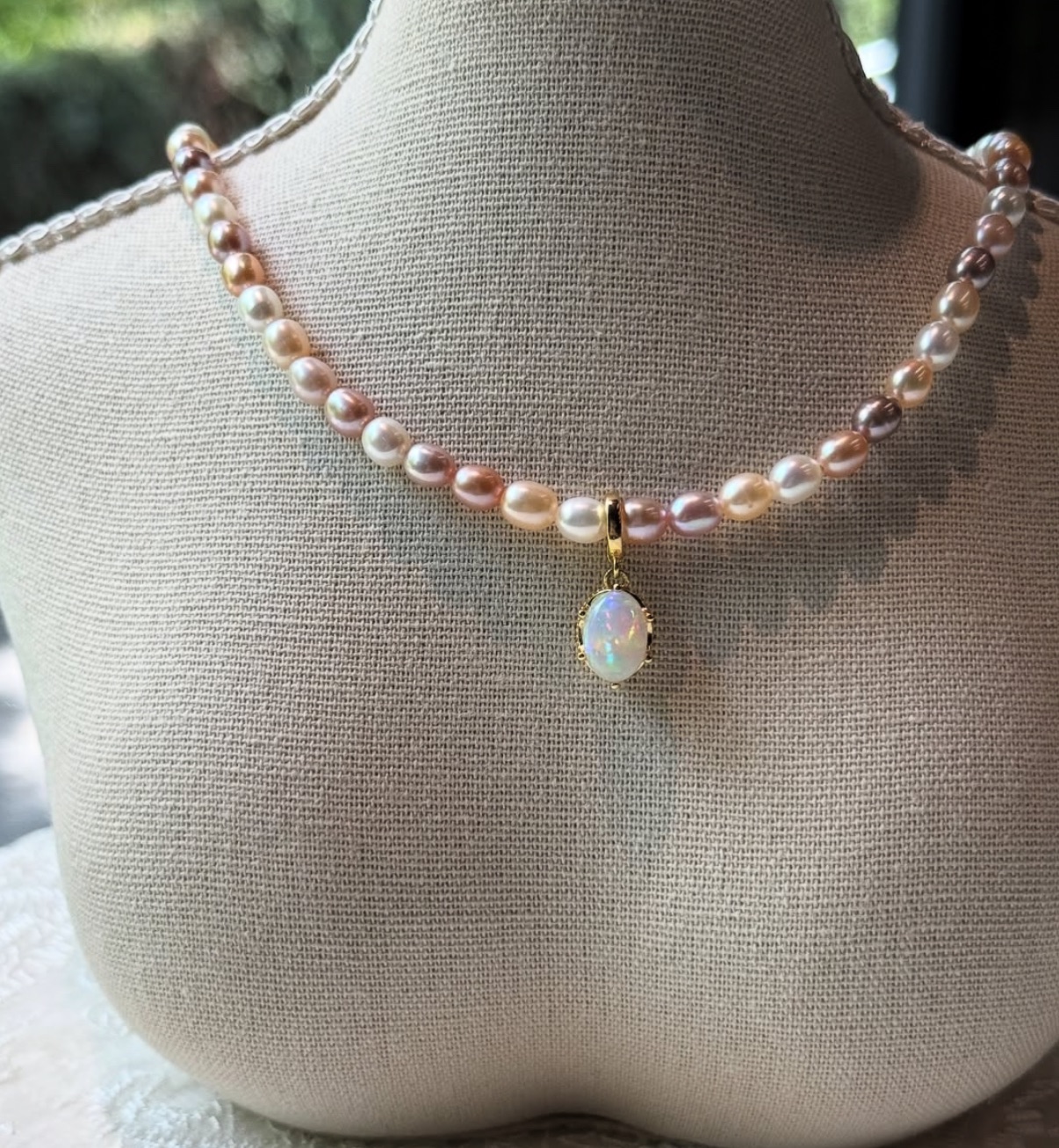 ⁂ 珍珠項鏈× 歐泊吊墜