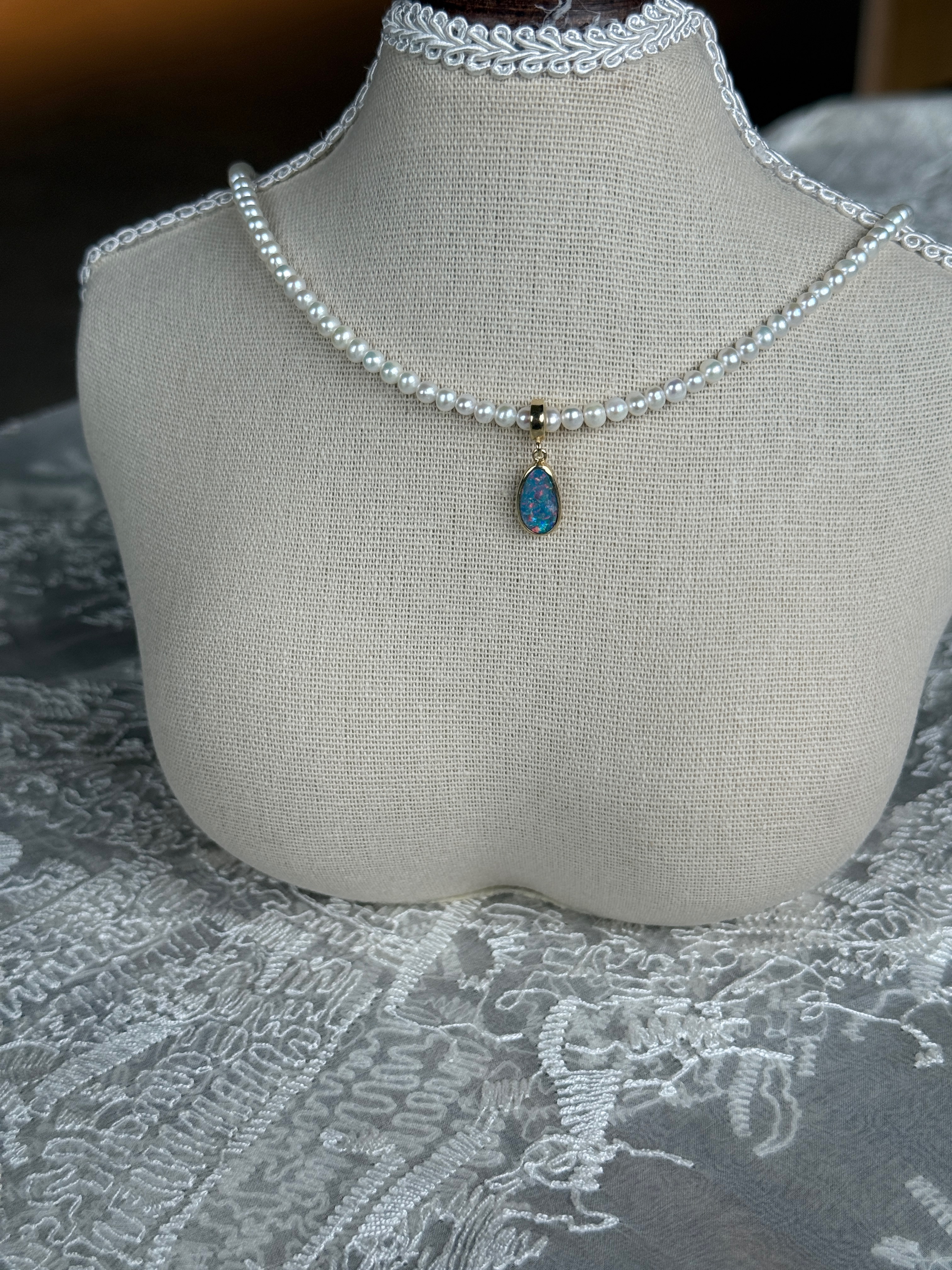 ⁂ 珍珠項鏈× 澳洲雙層歐泊吊墜