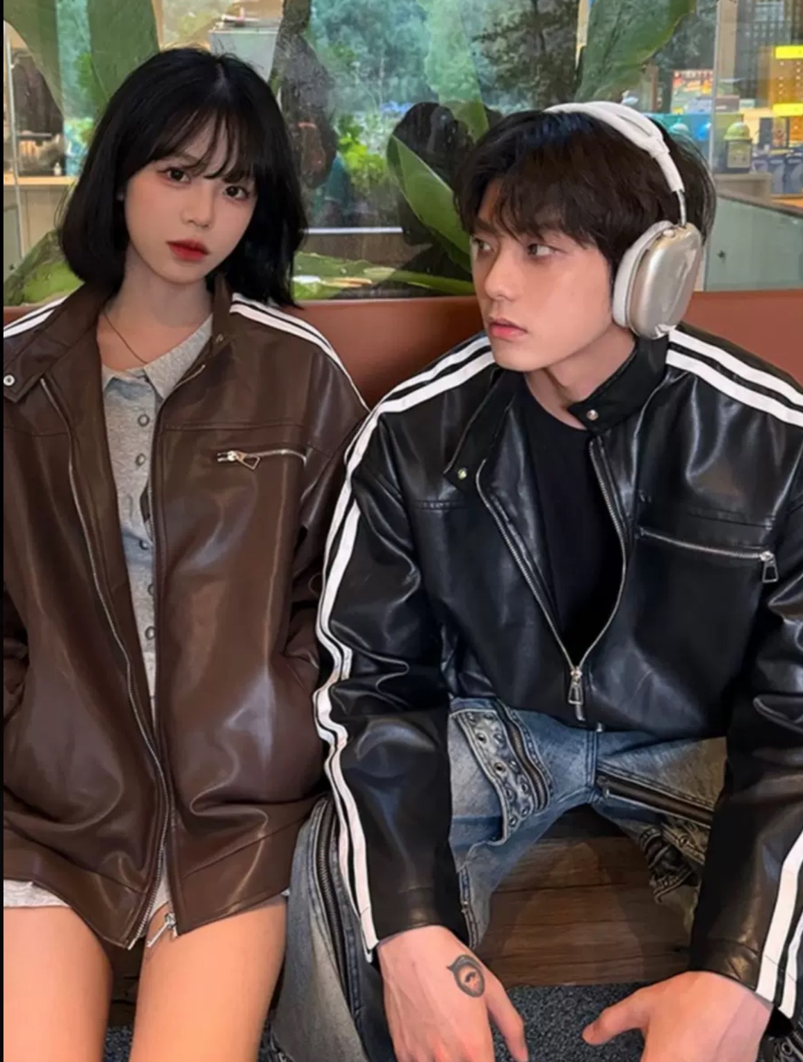 黑色條文皮外套