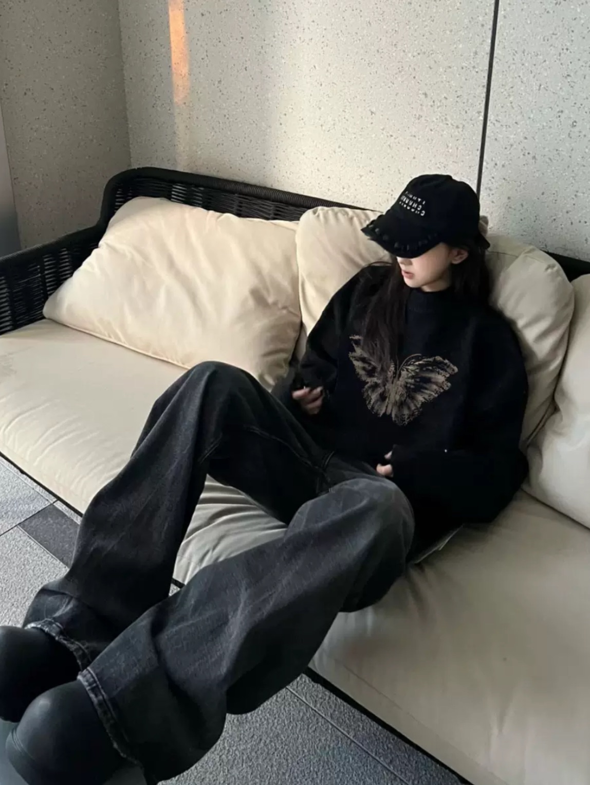 美式復古黑色毛衣